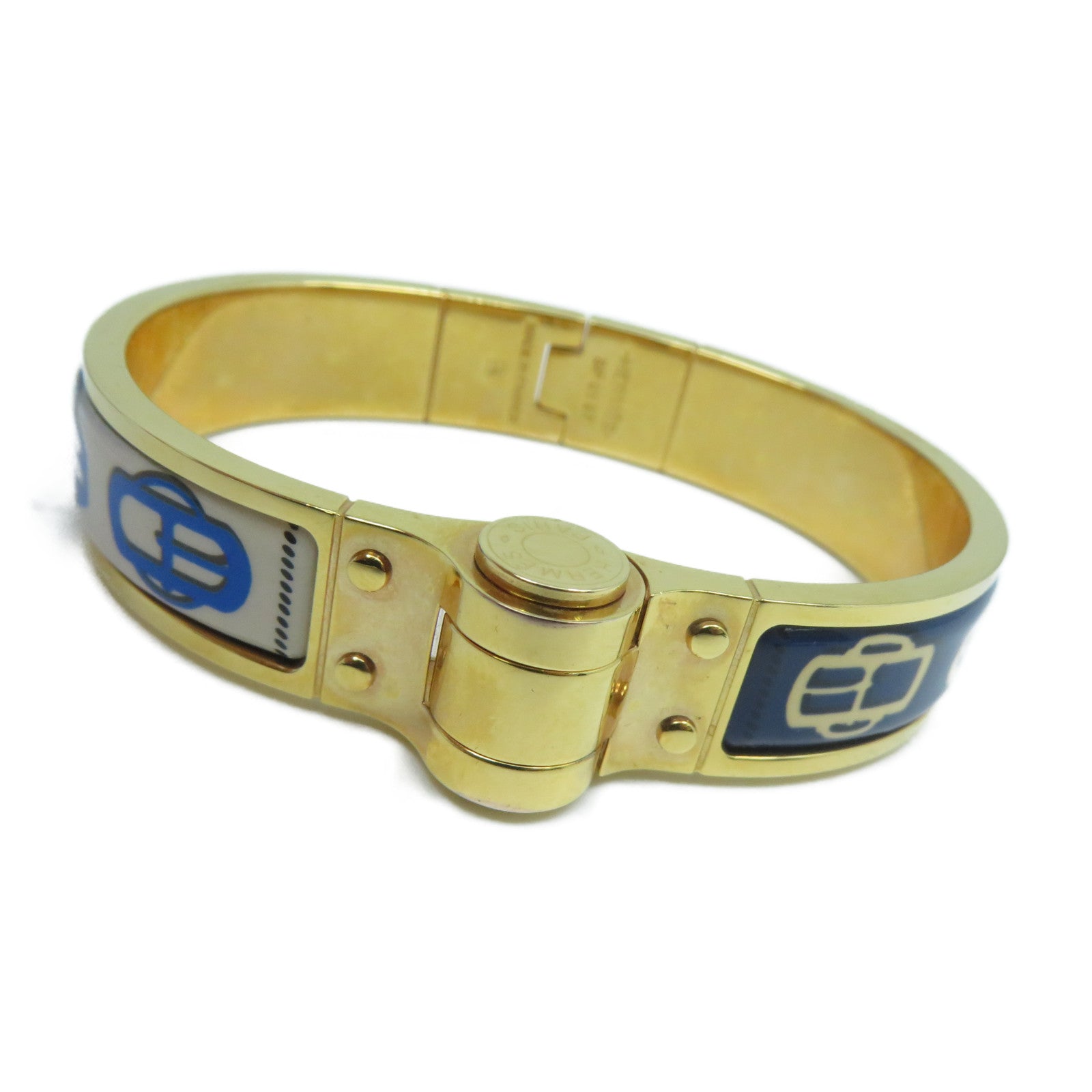 HERMES 金屬Charniere Narrow Bangle手鐲藍色/金色
