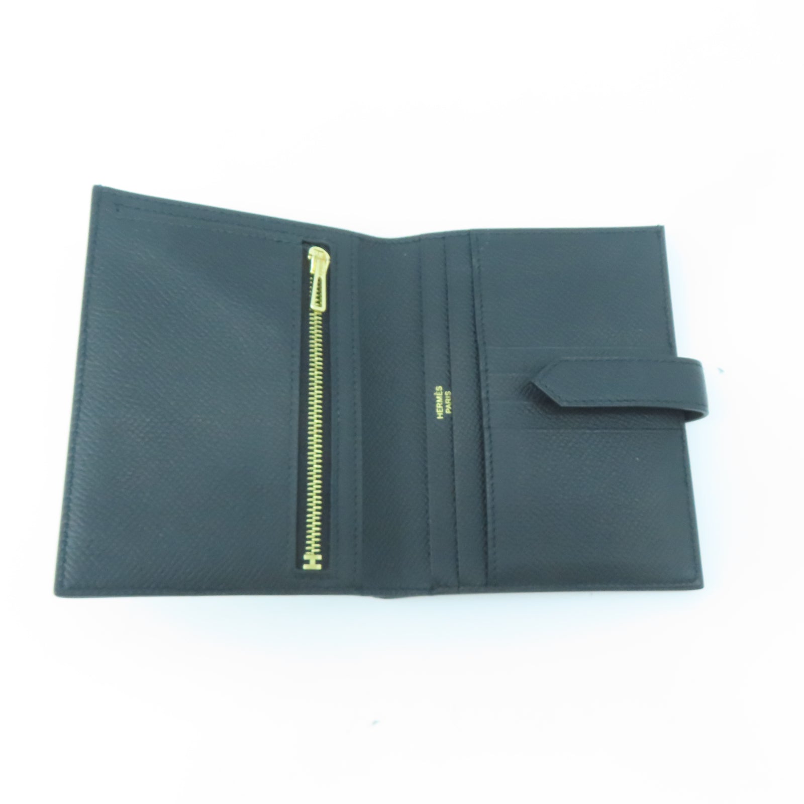 HERMES Veau Epsom皮革Bearn Wallet金扣錢包黑色