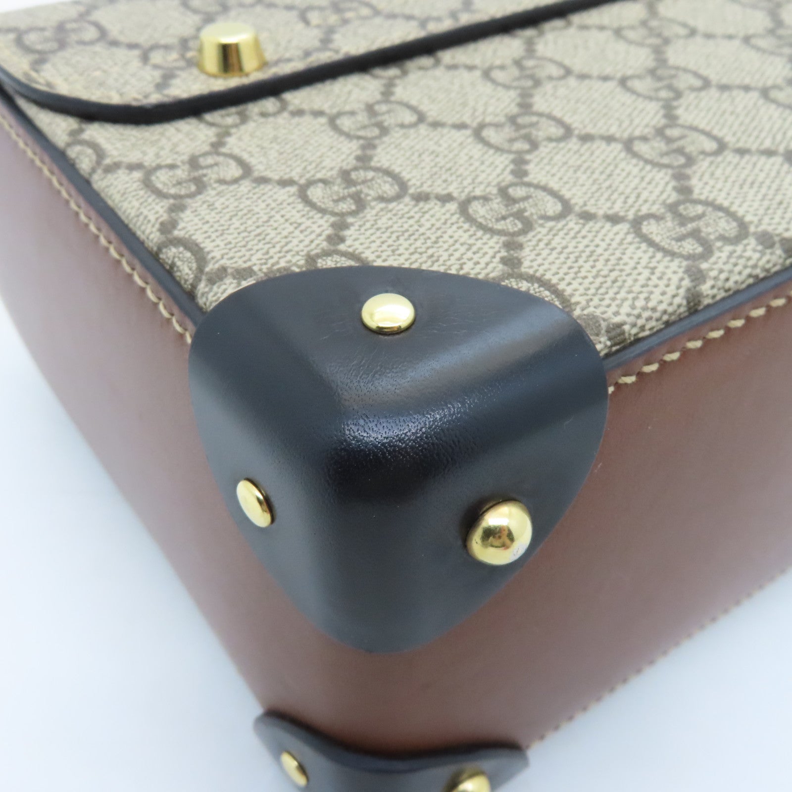 GUCCI Coated Canvas Padlock Chain Shoulder Bag Gold Buckle Hand Chain Belt Shoulder Bag Brown