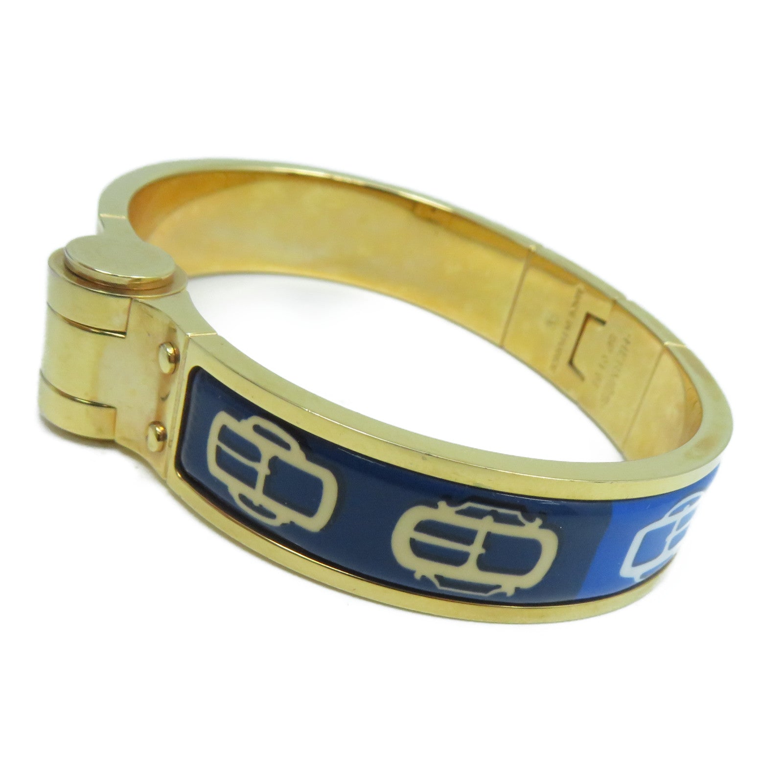 HERMES 金屬Charniere Narrow Bangle手鐲藍色/金色