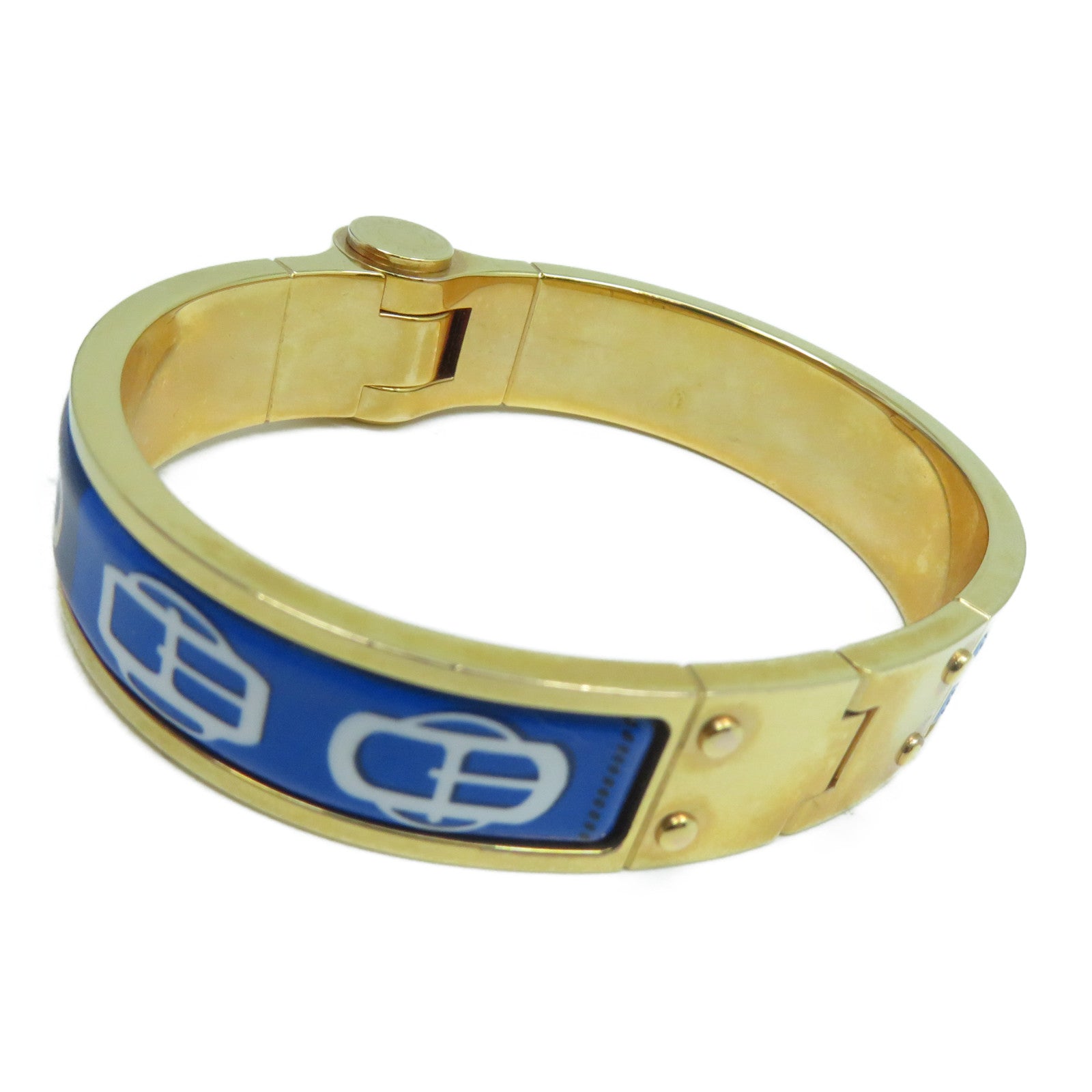 HERMES 金屬Charniere Narrow Bangle手鐲藍色/金色