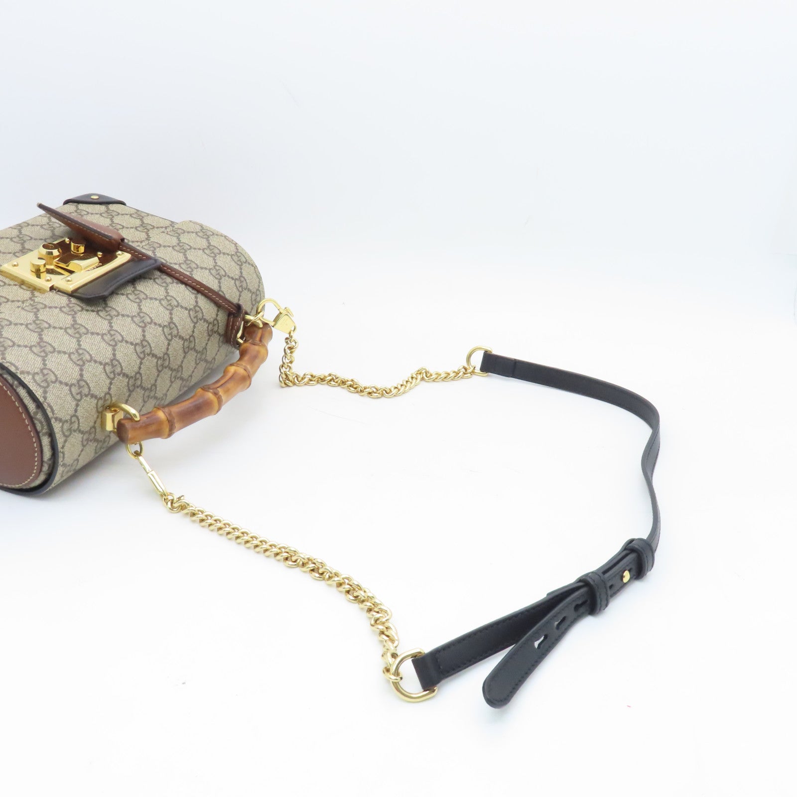GUCCI Coated Canvas Padlock Chain Shoulder Bag Gold Buckle Hand Chain Belt Shoulder Bag Brown