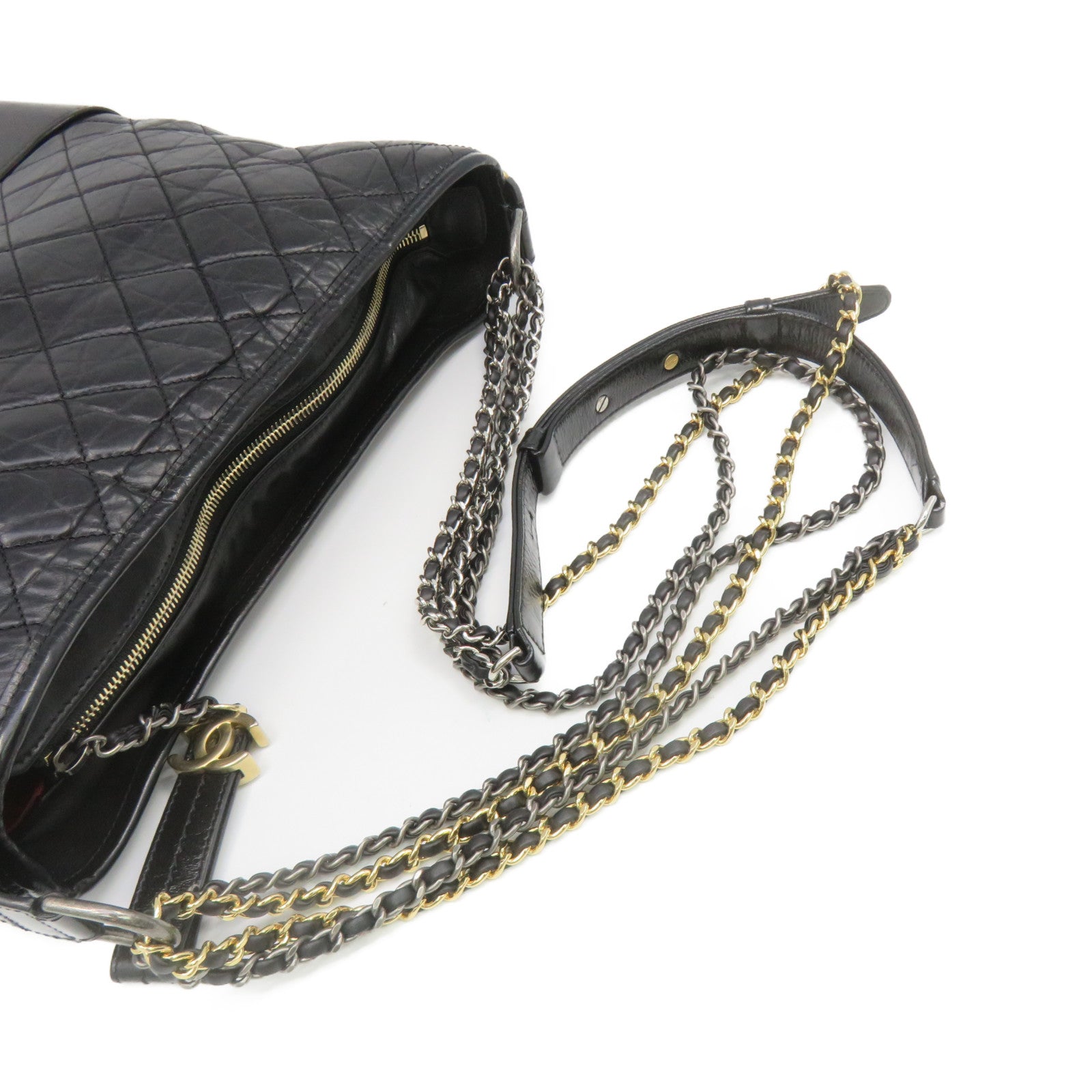 CHANEL rhombic cowhide leather Gabrielle Shoulder Bag gold buckle chain shoulder bag black