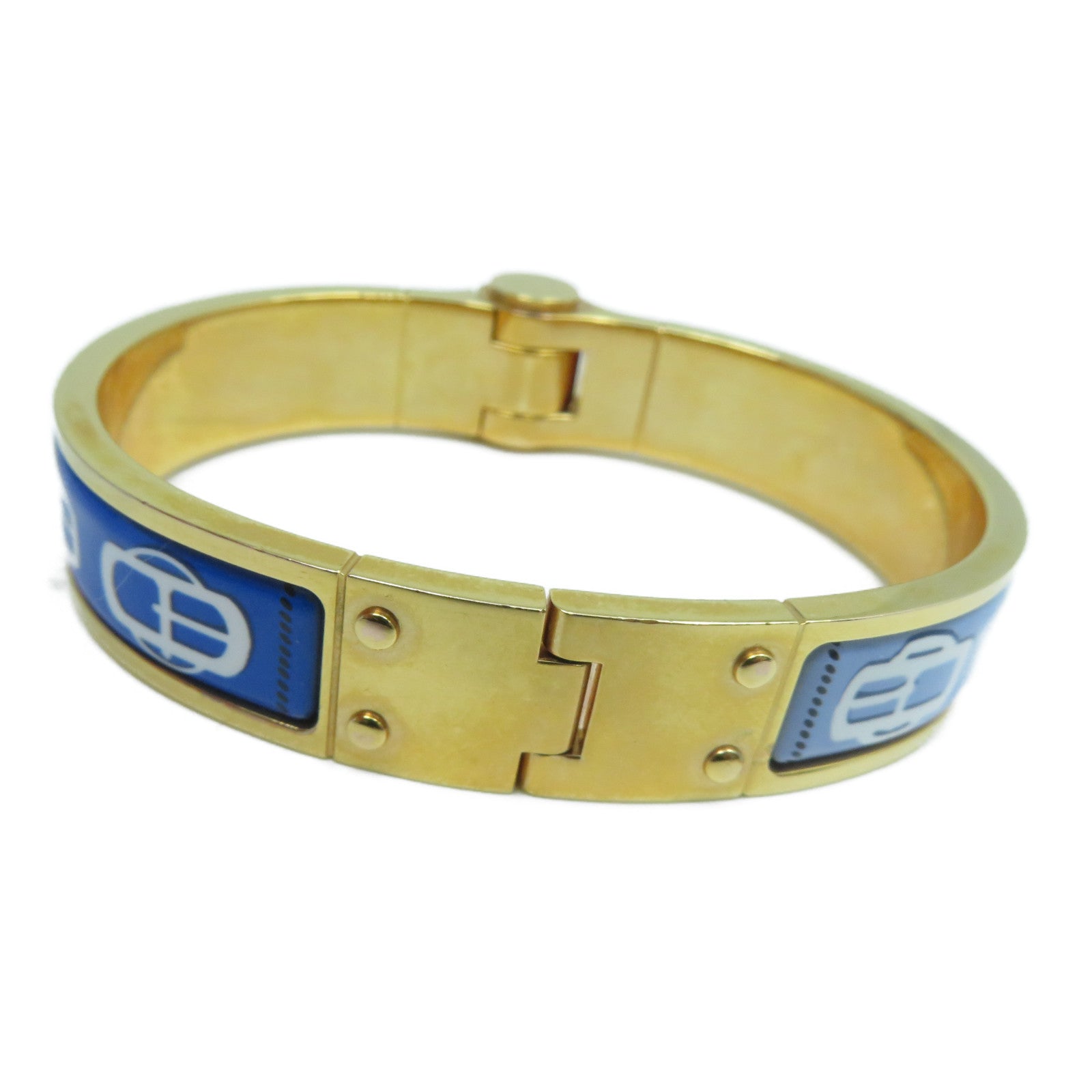 HERMES 金屬Charniere Narrow Bangle手鐲藍色/金色