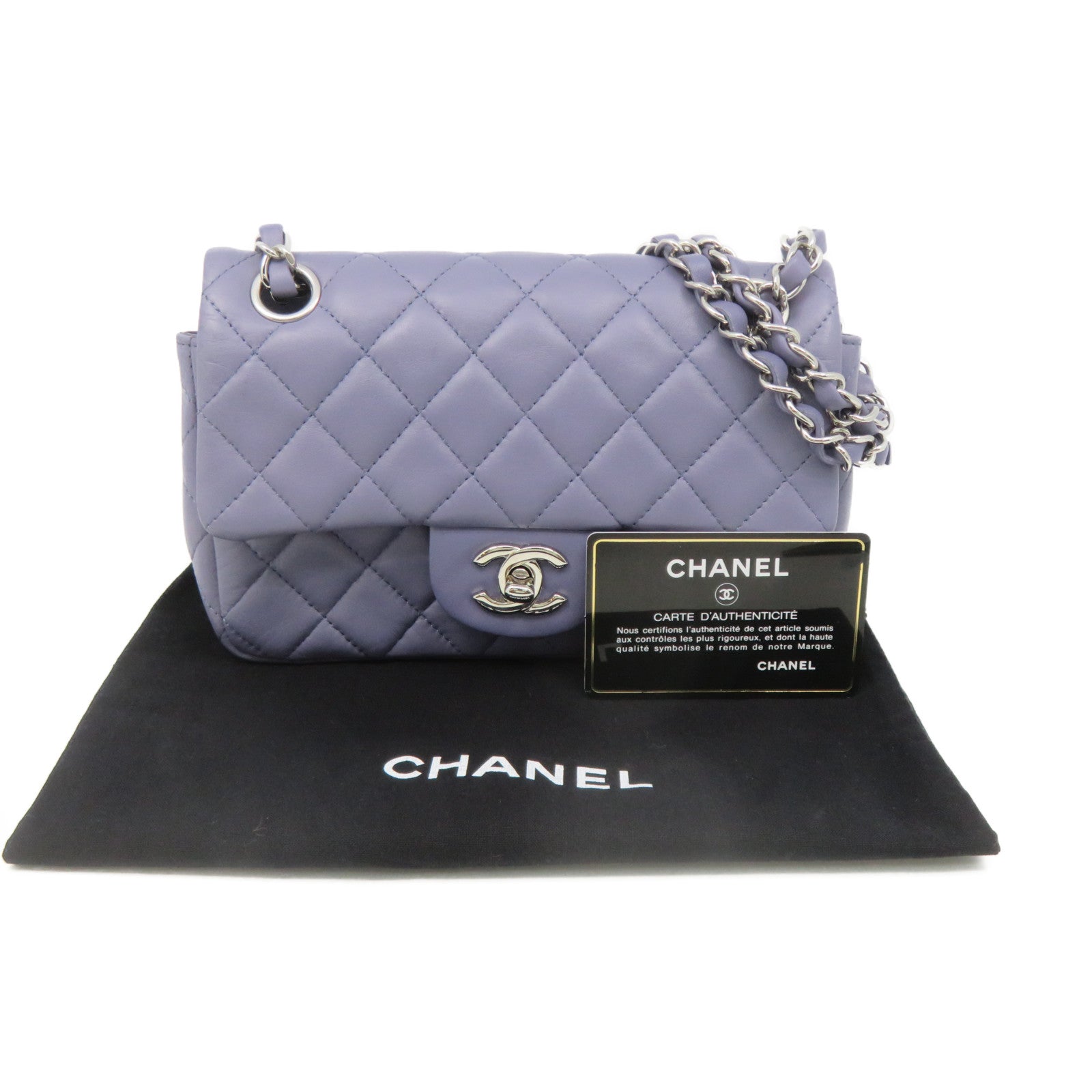 CHANEL rhombic sheepskin leather Classic Chain Shoulder Bag silver buckle chain shoulder bag light purple