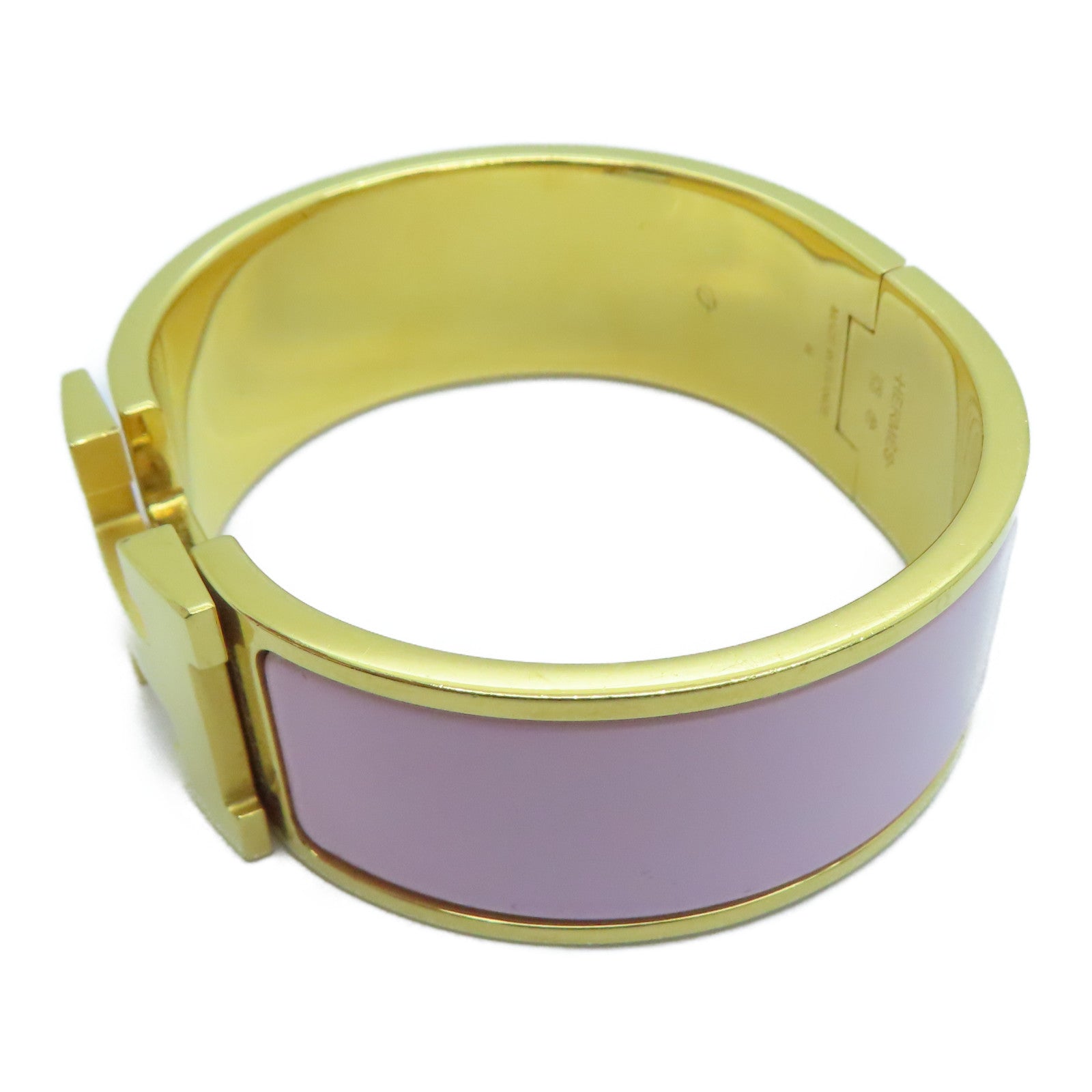 HERMES Metal Clic-Clac H Bracelet Gold Buckle Grip Pink