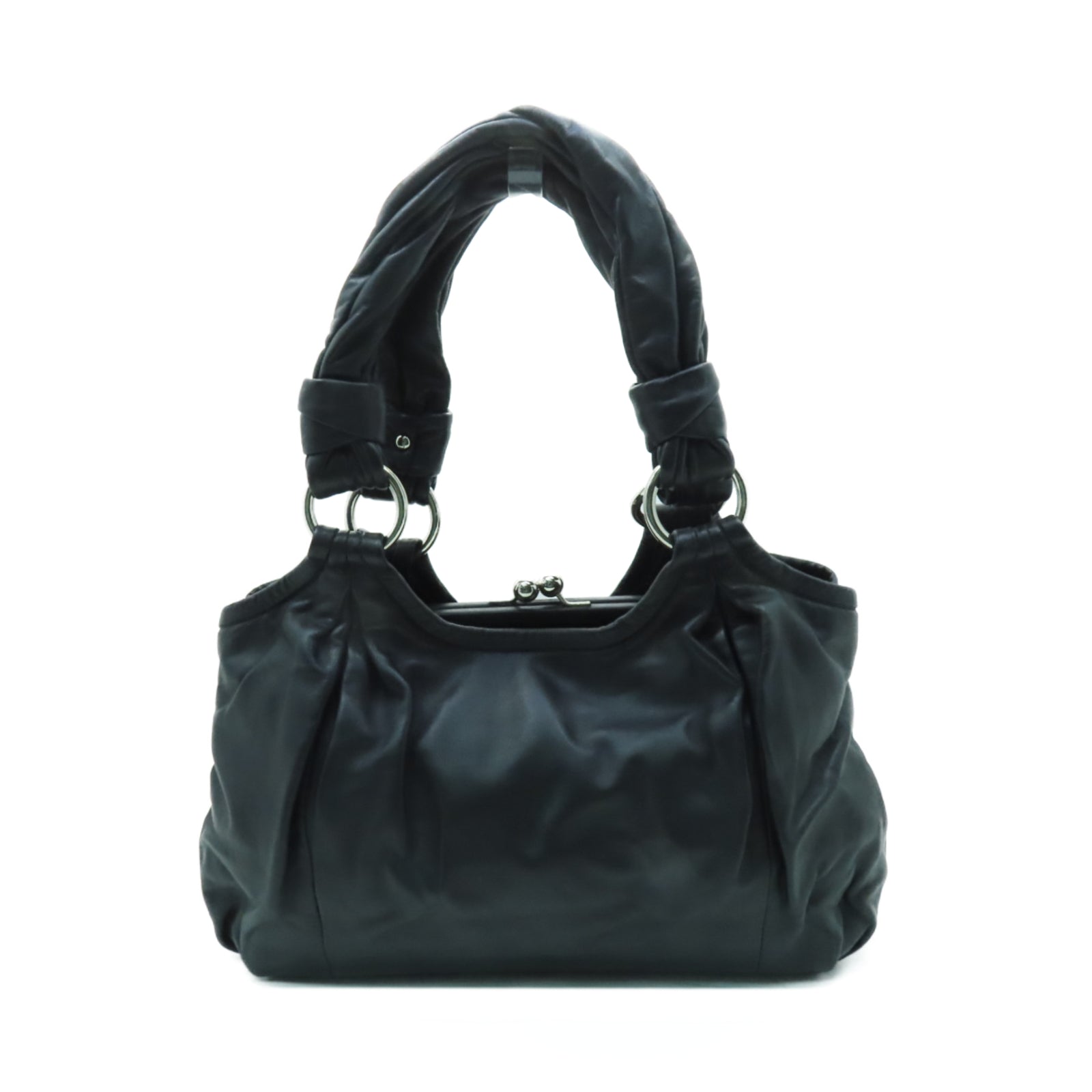 COACH 羊皮皮革Hand Bag銀扣手挽袋黑色