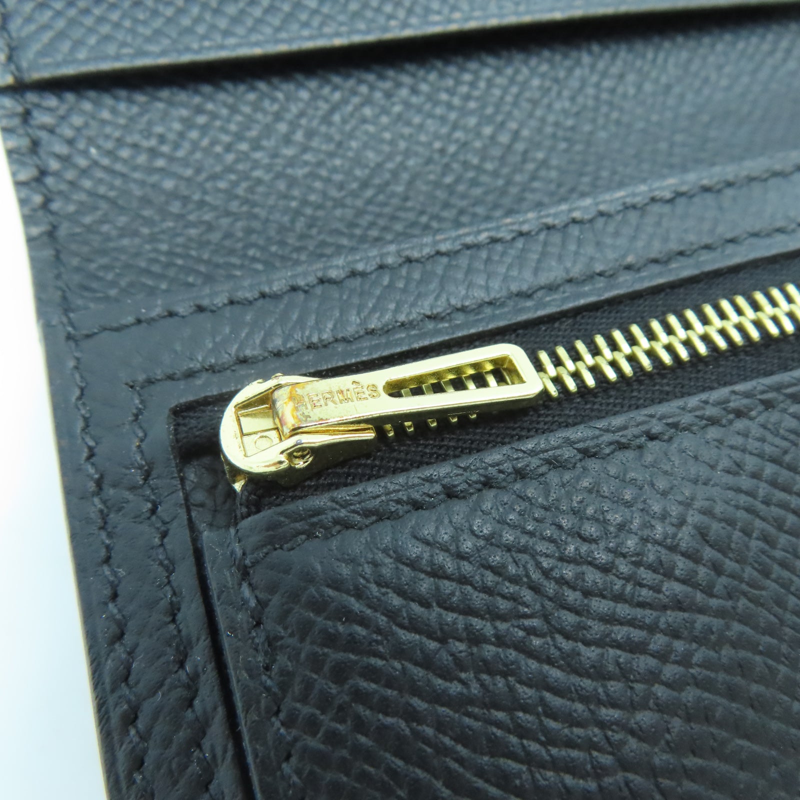 HERMES Veau Epsom皮革Bearn Wallet金扣錢包黑色