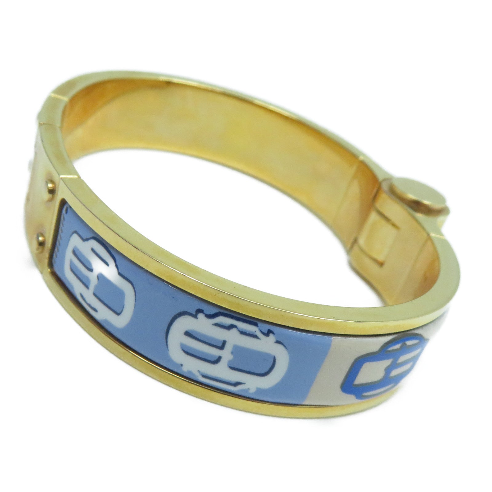 HERMES 金屬Charniere Narrow Bangle手鐲藍色/金色