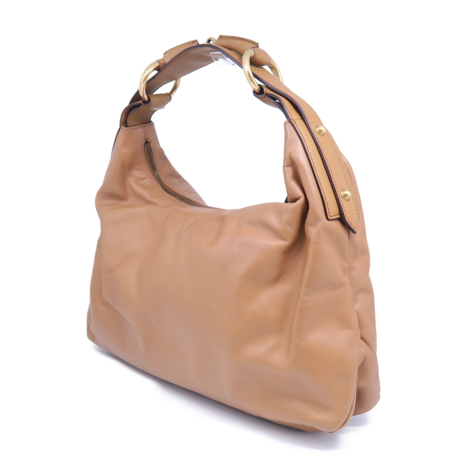 GUCCI 牛皮皮革Horsebit Hobo Bag金扣肩背袋啡色
