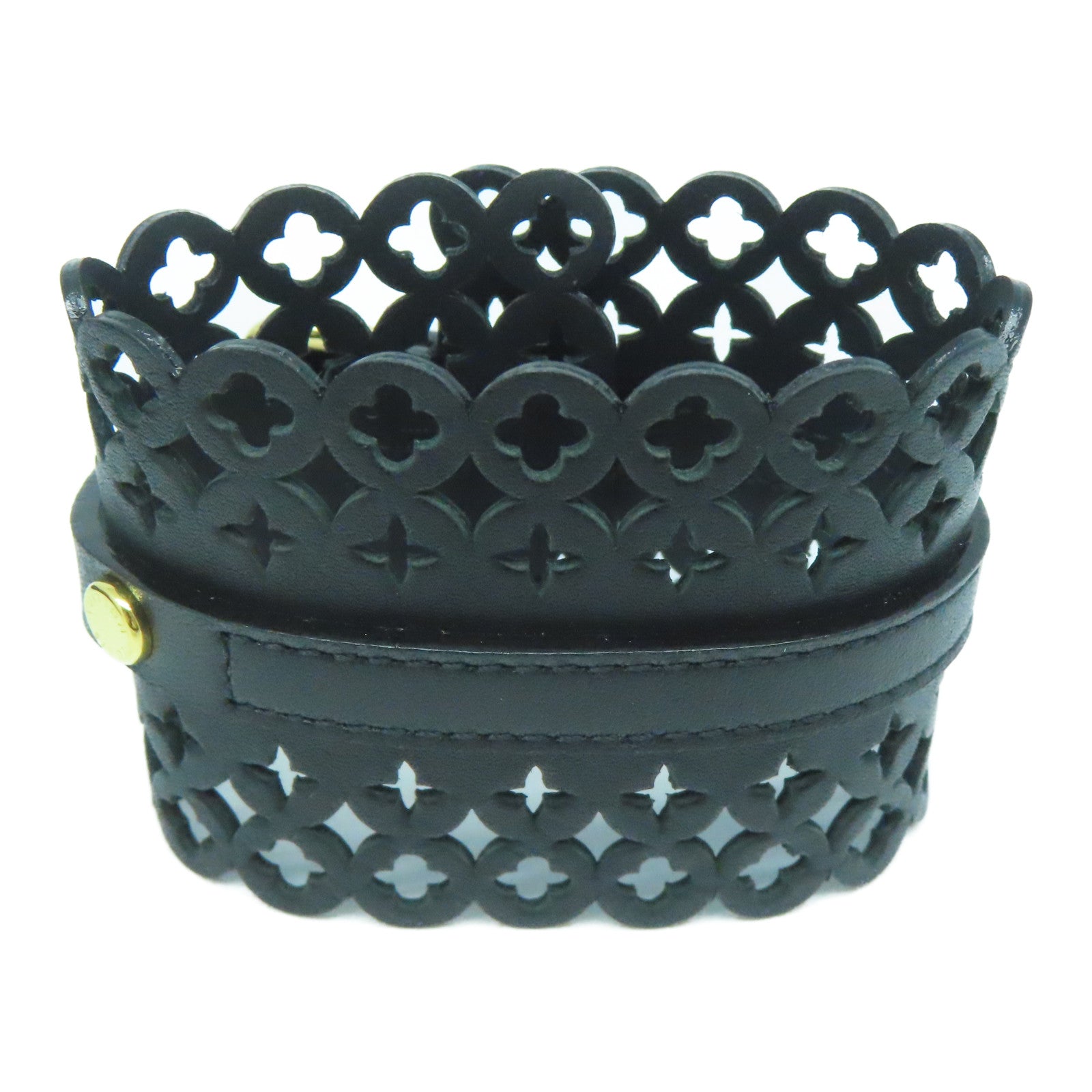 LOUIS VUITTON 牛皮皮革Bracelet金扣手链黑色#17