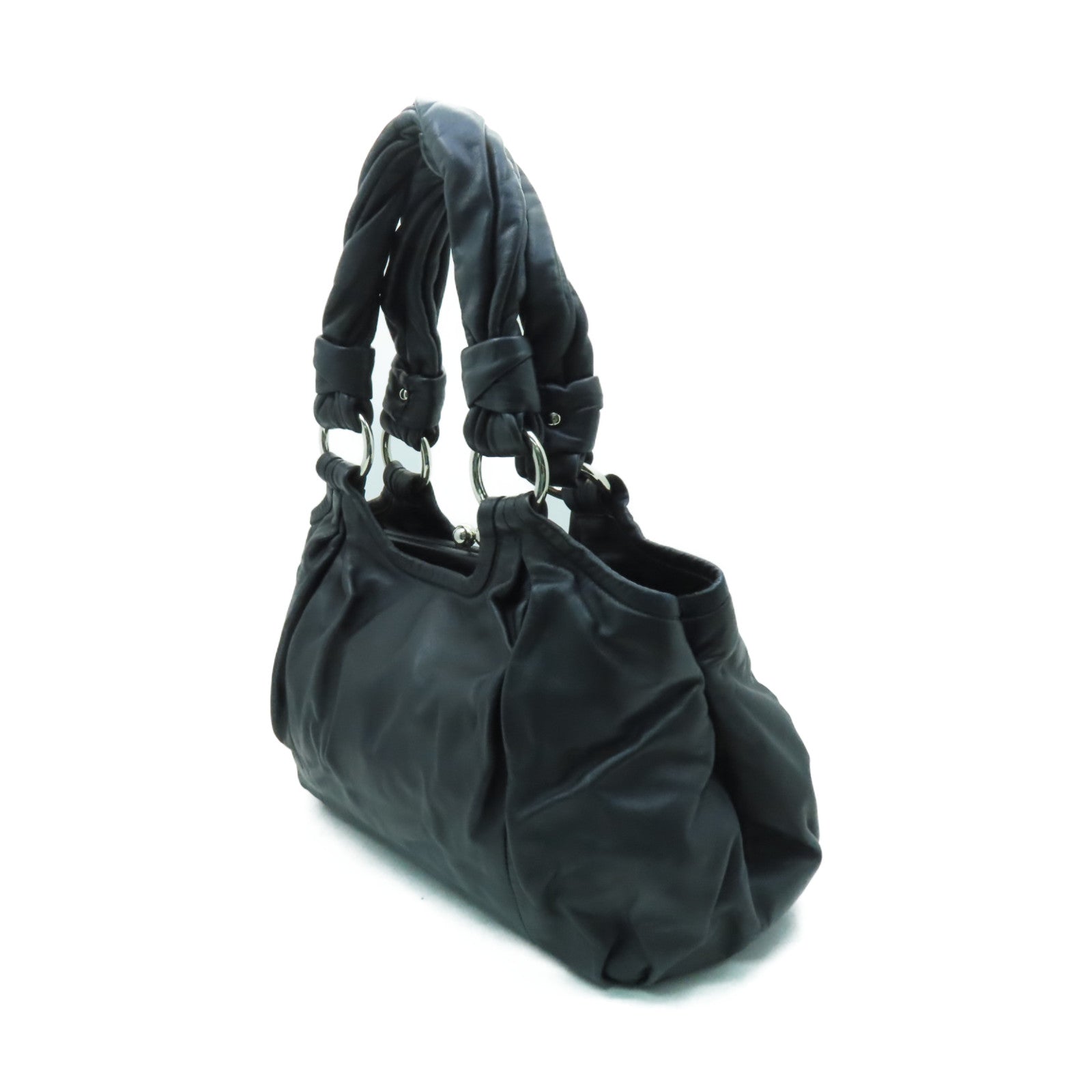 COACH 羊皮皮革Hand Bag銀扣手挽袋黑色