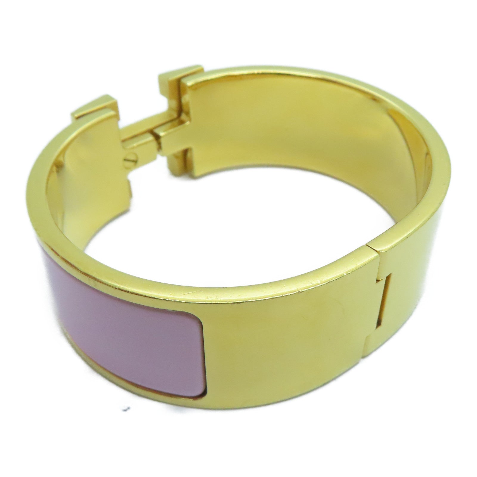 HERMES Metal Clic-Clac H Bracelet Gold Buckle Grip Pink