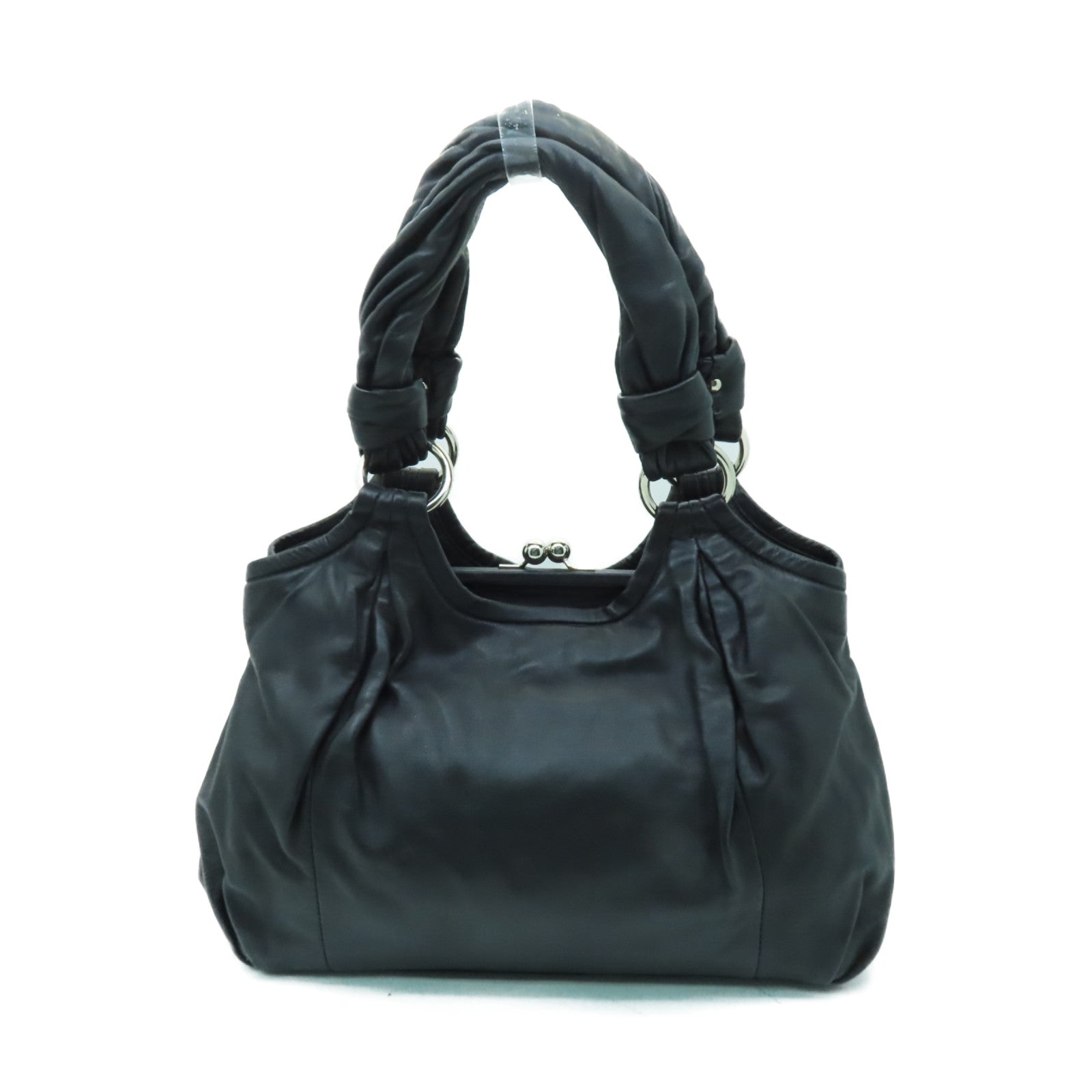 COACH 羊皮皮革Hand Bag銀扣手挽袋黑色