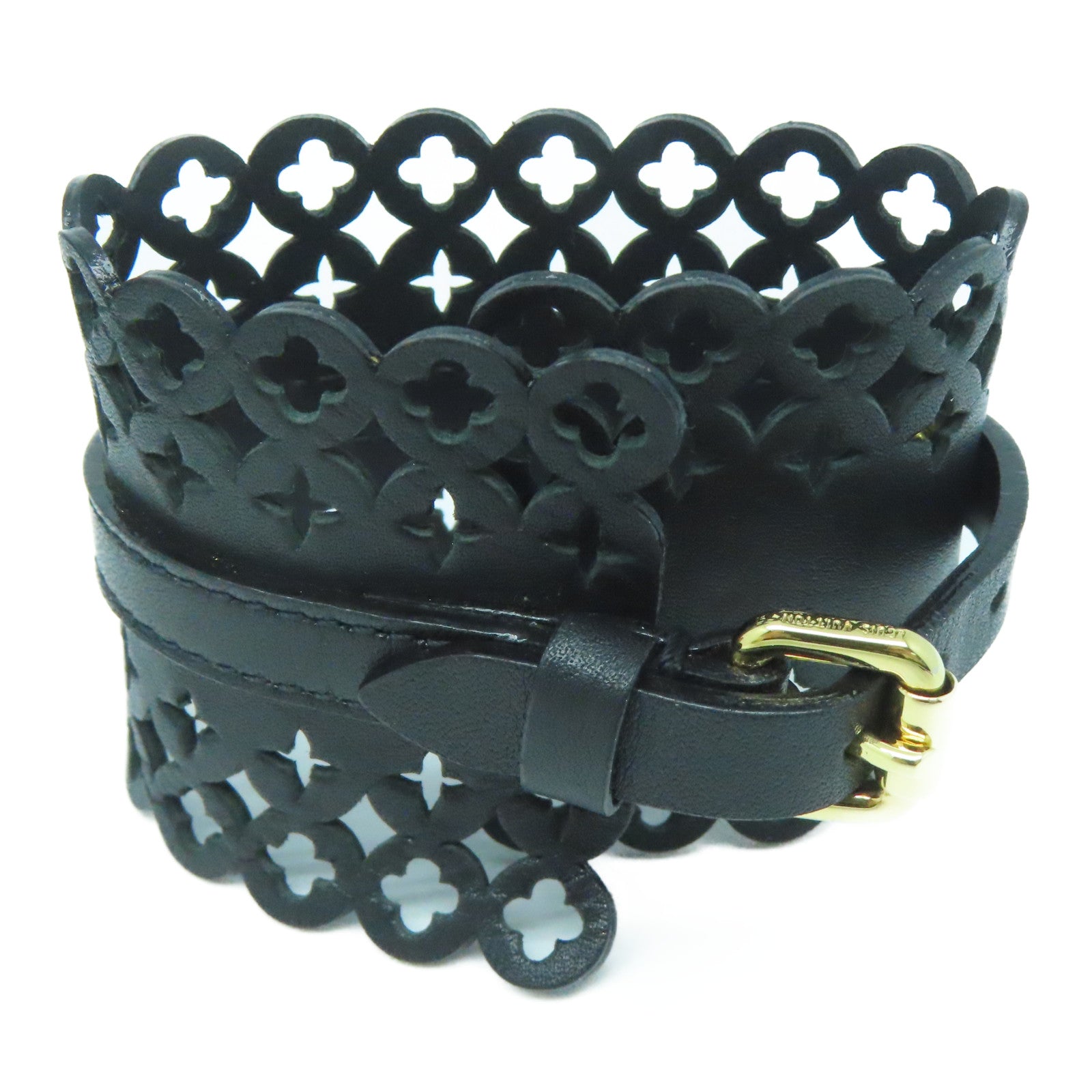 LOUIS VUITTON 牛皮皮革Bracelet金扣手链黑色#17