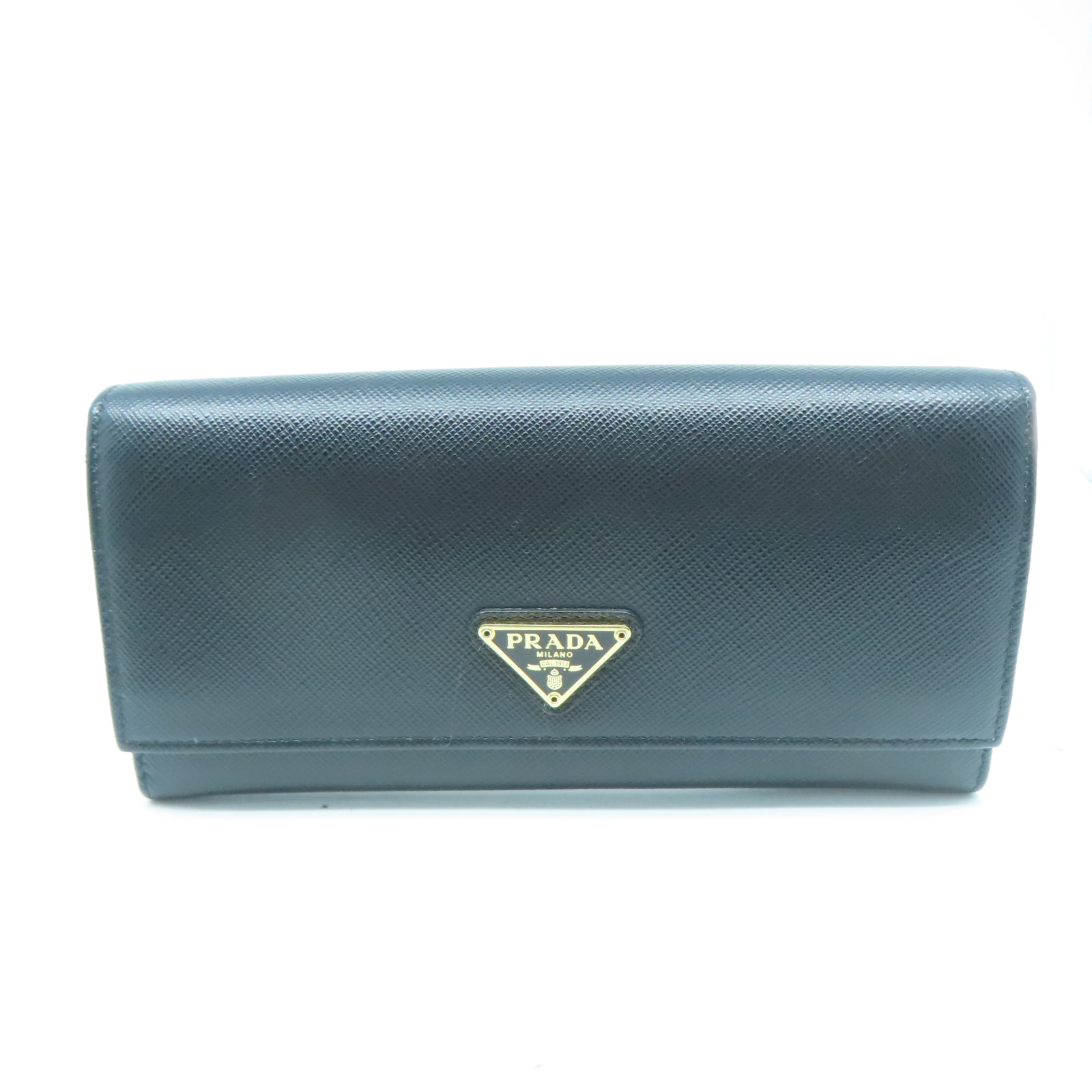 PRADA 牛皮皮革Long wallet金扣長錢包黑色