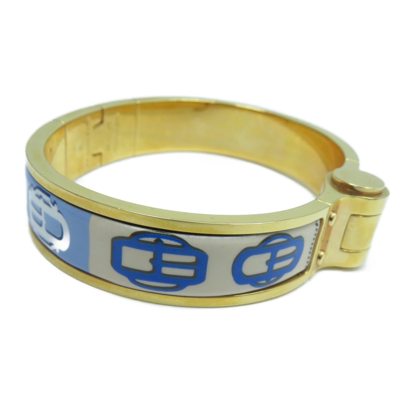 HERMES 金屬Charniere Narrow Bangle手鐲藍色/金色