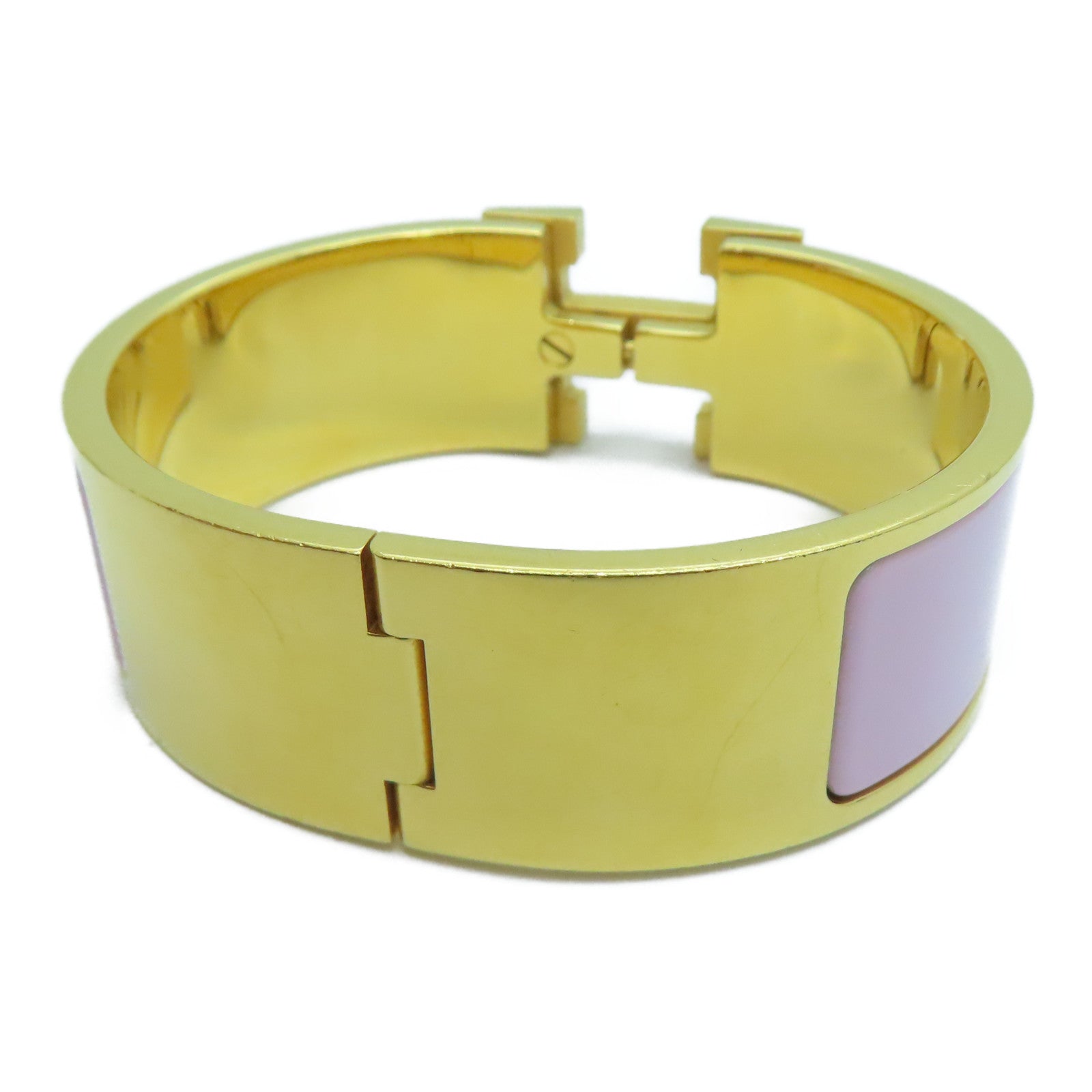 HERMES Metal Clic-Clac H Bracelet Gold Buckle Grip Pink
