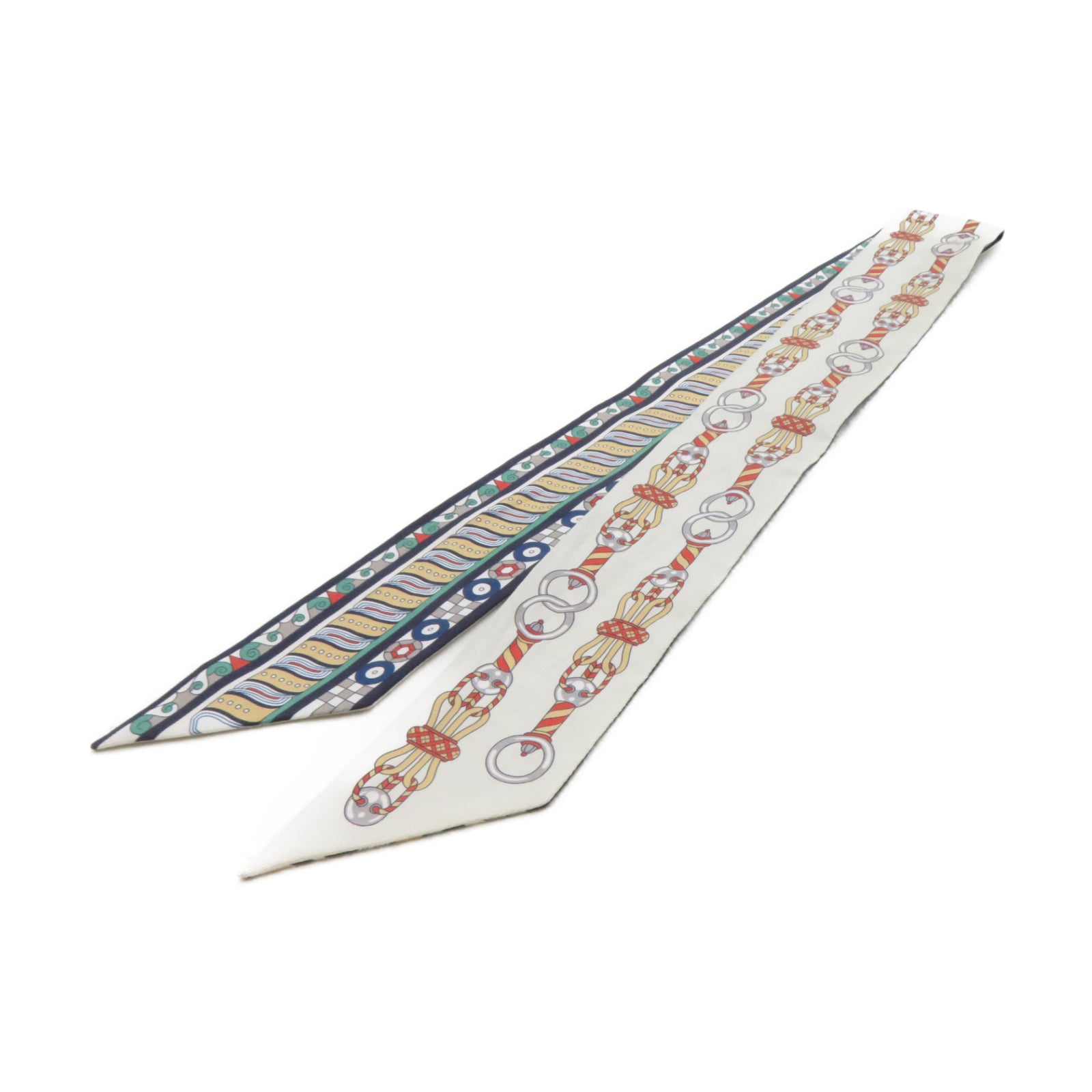 HERMES 絲質Twilly絲巾白色/綠色