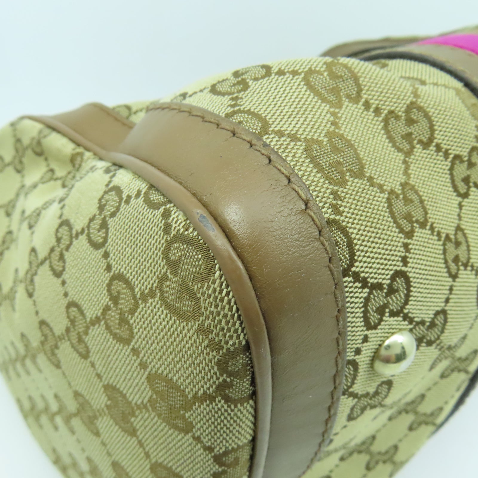 GUCCI 帆布2 Way Shoulder金扣手挽袋啡色/粉紅色