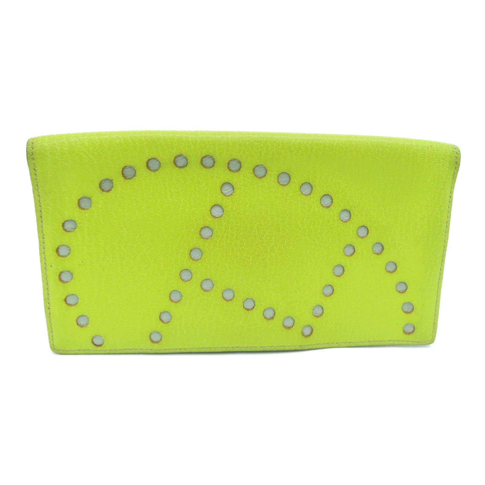 HERMES Chevre皮革H Dot Evelyne Wallet长钱包Lime黄色