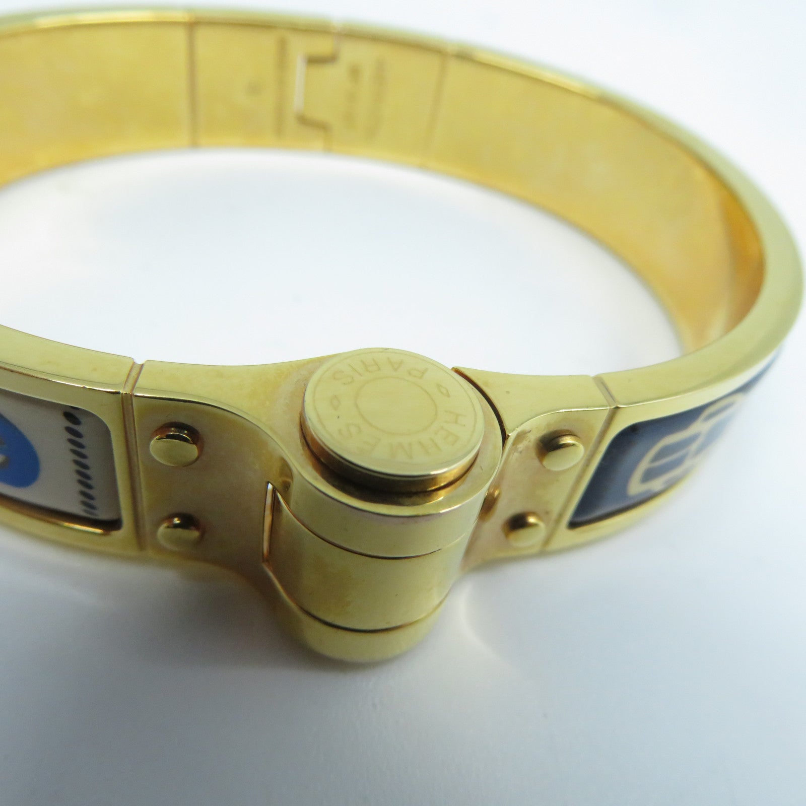 HERMES 金屬Charniere Narrow Bangle手鐲藍色/金色