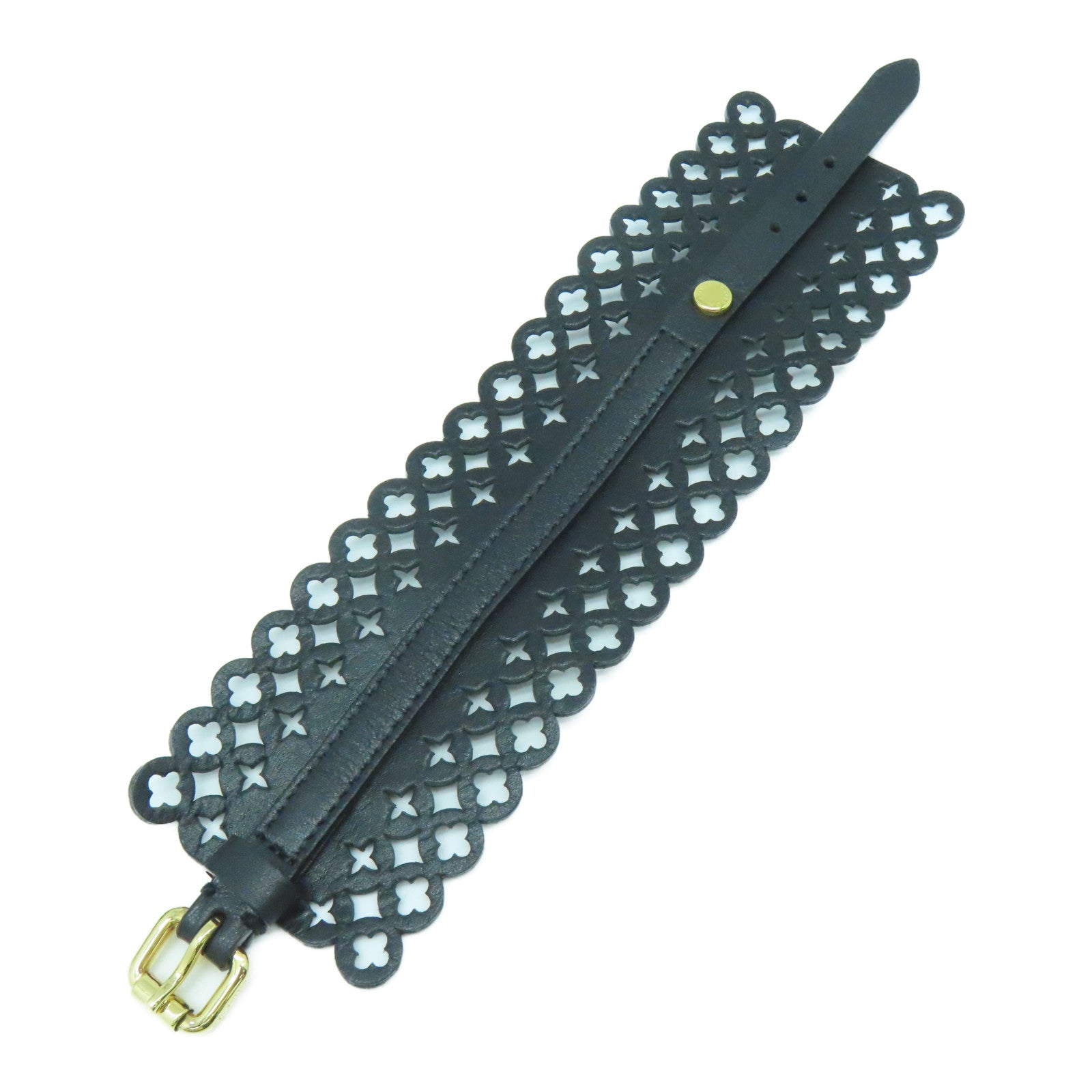 LOUIS VUITTON 牛皮皮革Bracelet金扣手链黑色#17