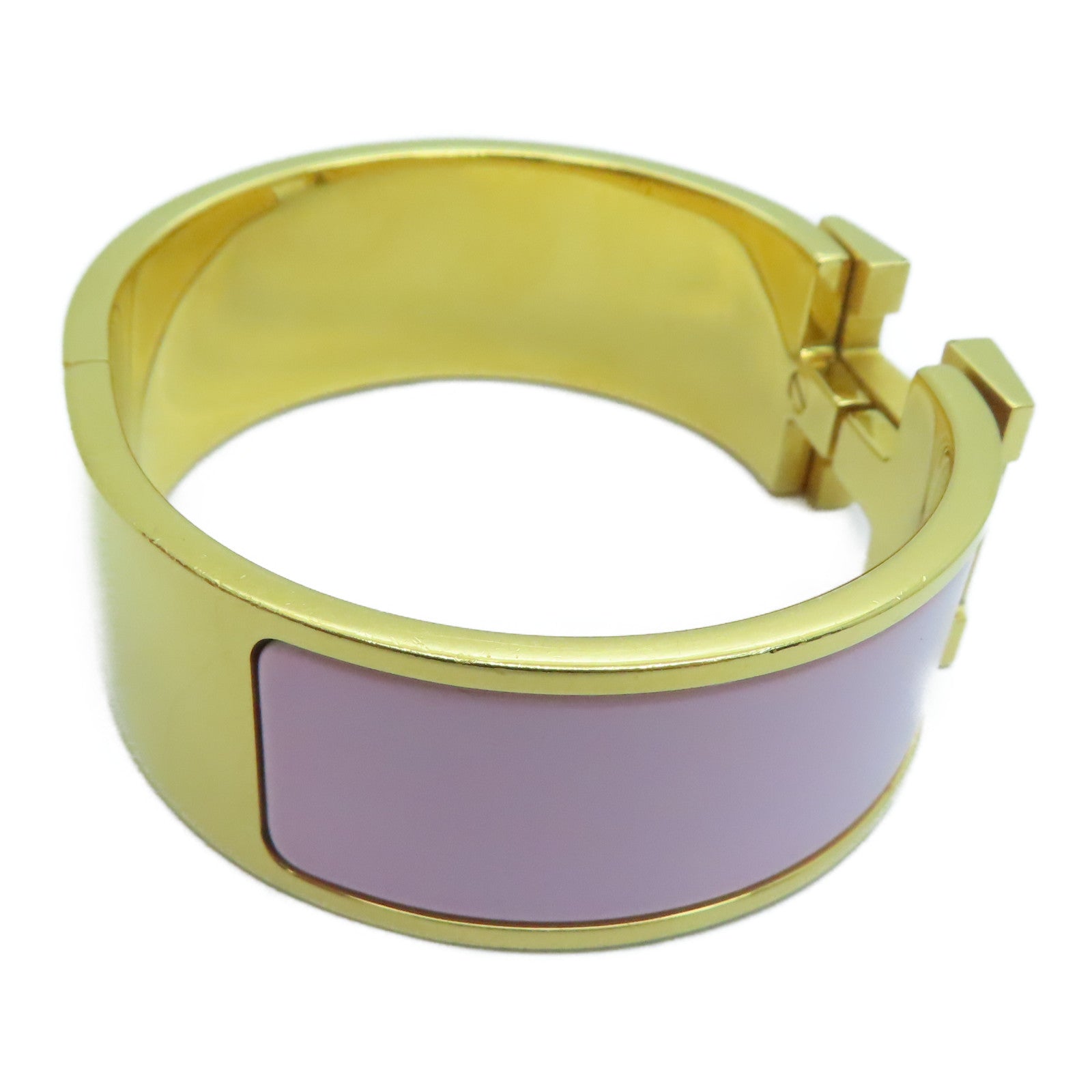 HERMES Metal Clic-Clac H Bracelet Gold Buckle Grip Pink