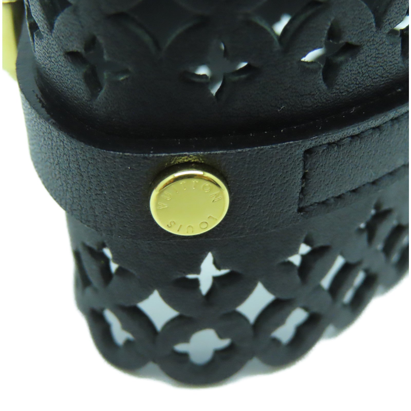 LOUIS VUITTON 牛皮皮革Bracelet金扣手链黑色#17