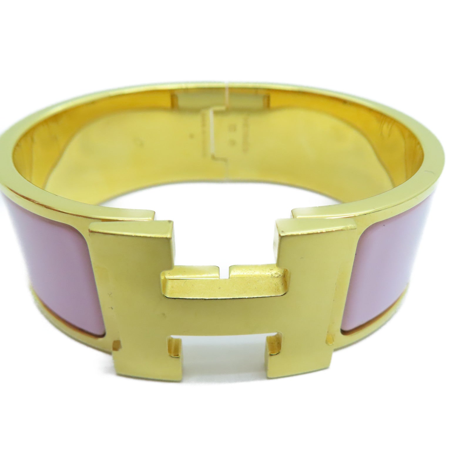 HERMES Metal Clic-Clac H Bracelet Gold Buckle Grip Pink