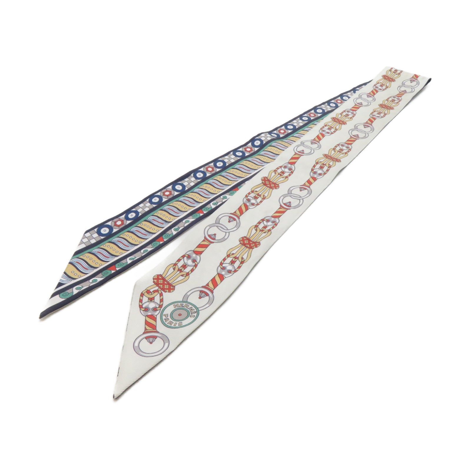 HERMES 絲質Twilly絲巾白色/綠色