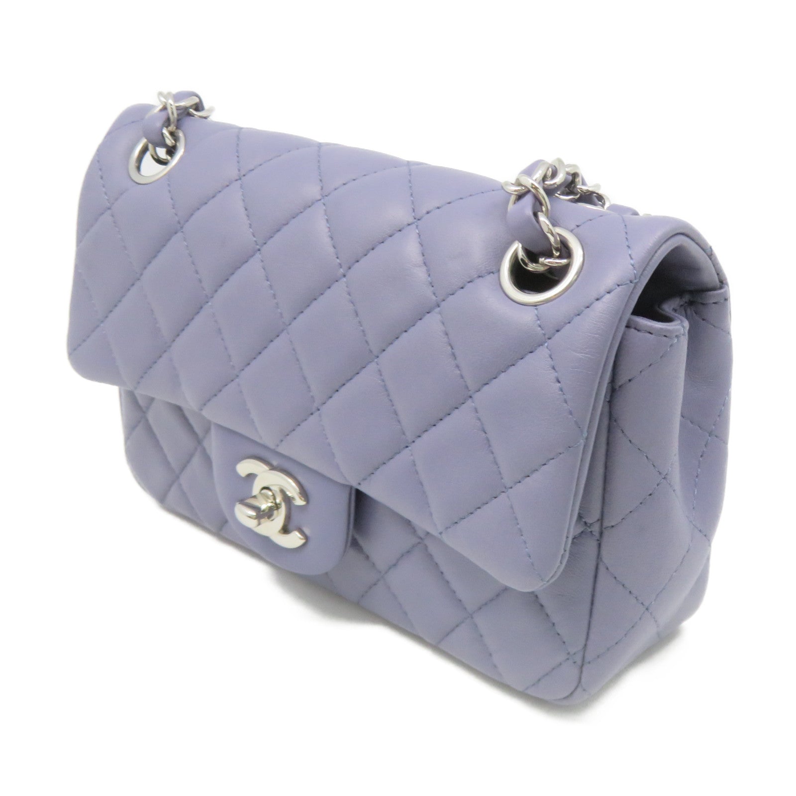 CHANEL rhombic sheepskin leather Classic Chain Shoulder Bag silver buckle chain shoulder bag light purple