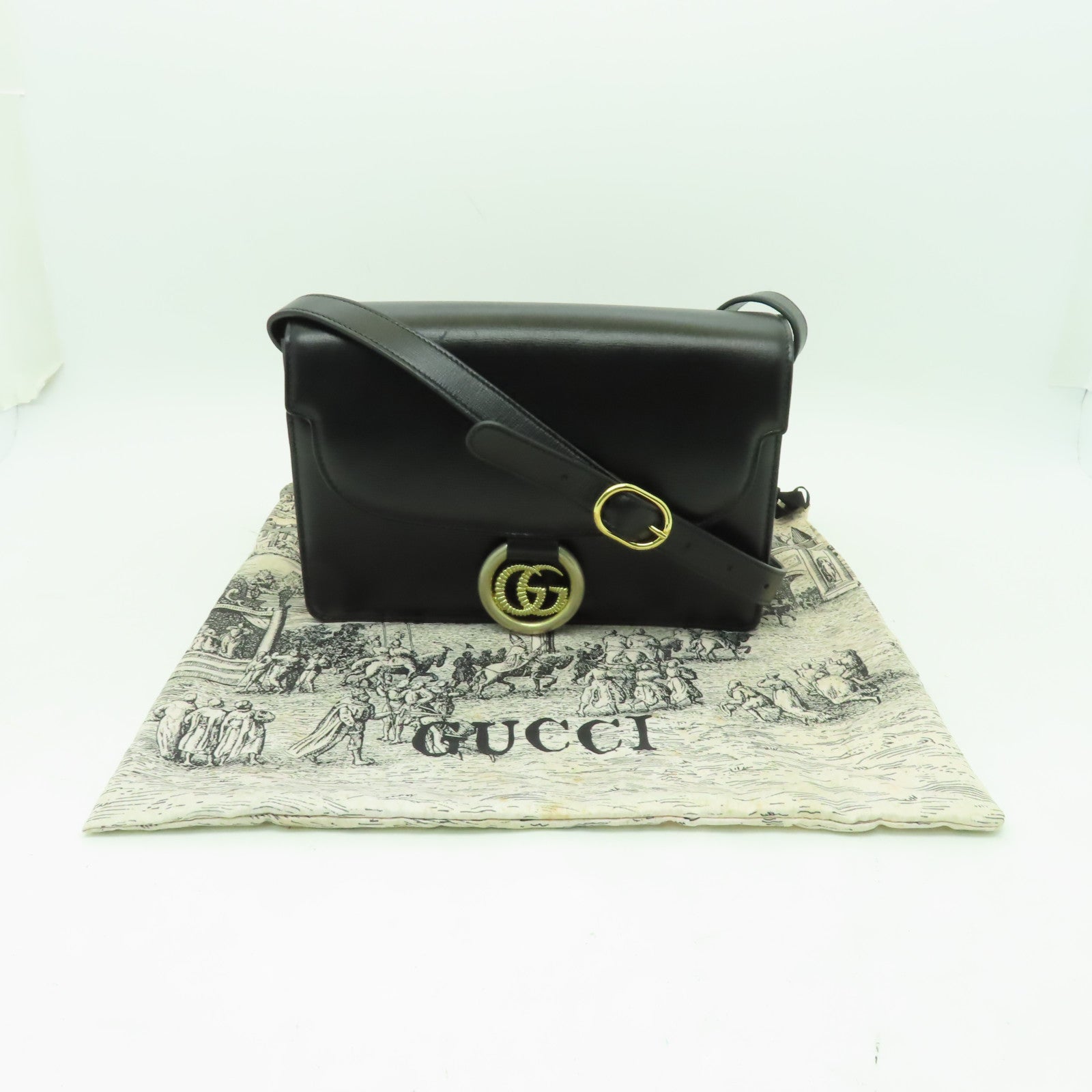 GUCCI 【激減優惠】牛皮皮革Shoulder Bag金扣肩背袋黒色