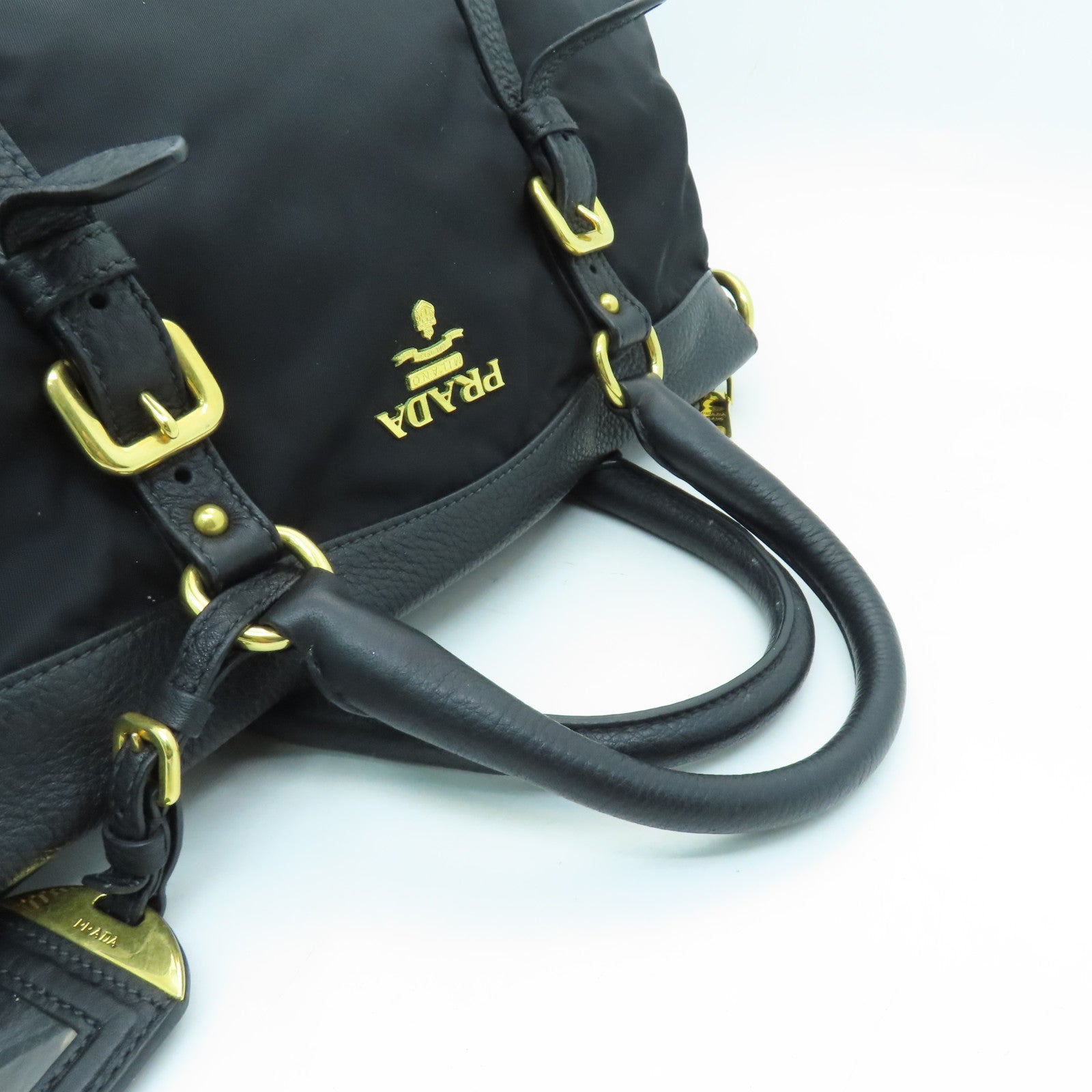 PRADA 尼龙Handbag金扣手挽袋黑色