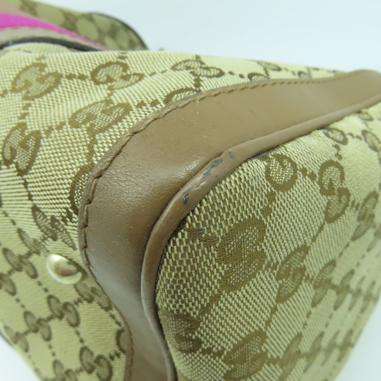 GUCCI 帆布2 Way Shoulder金扣手挽袋啡色/粉紅色