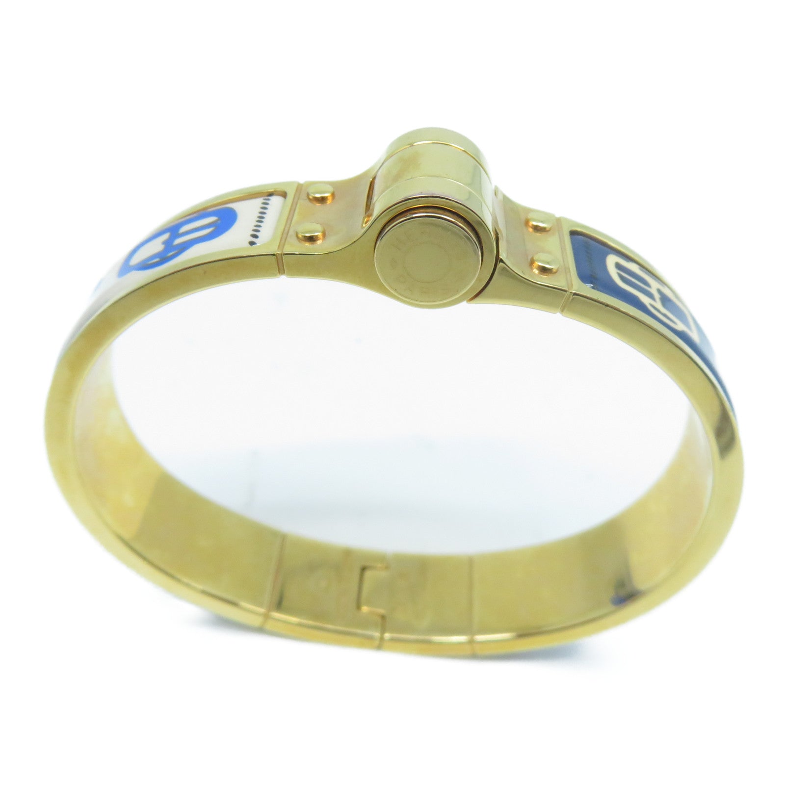 HERMES 金屬Charniere Narrow Bangle手鐲藍色/金色