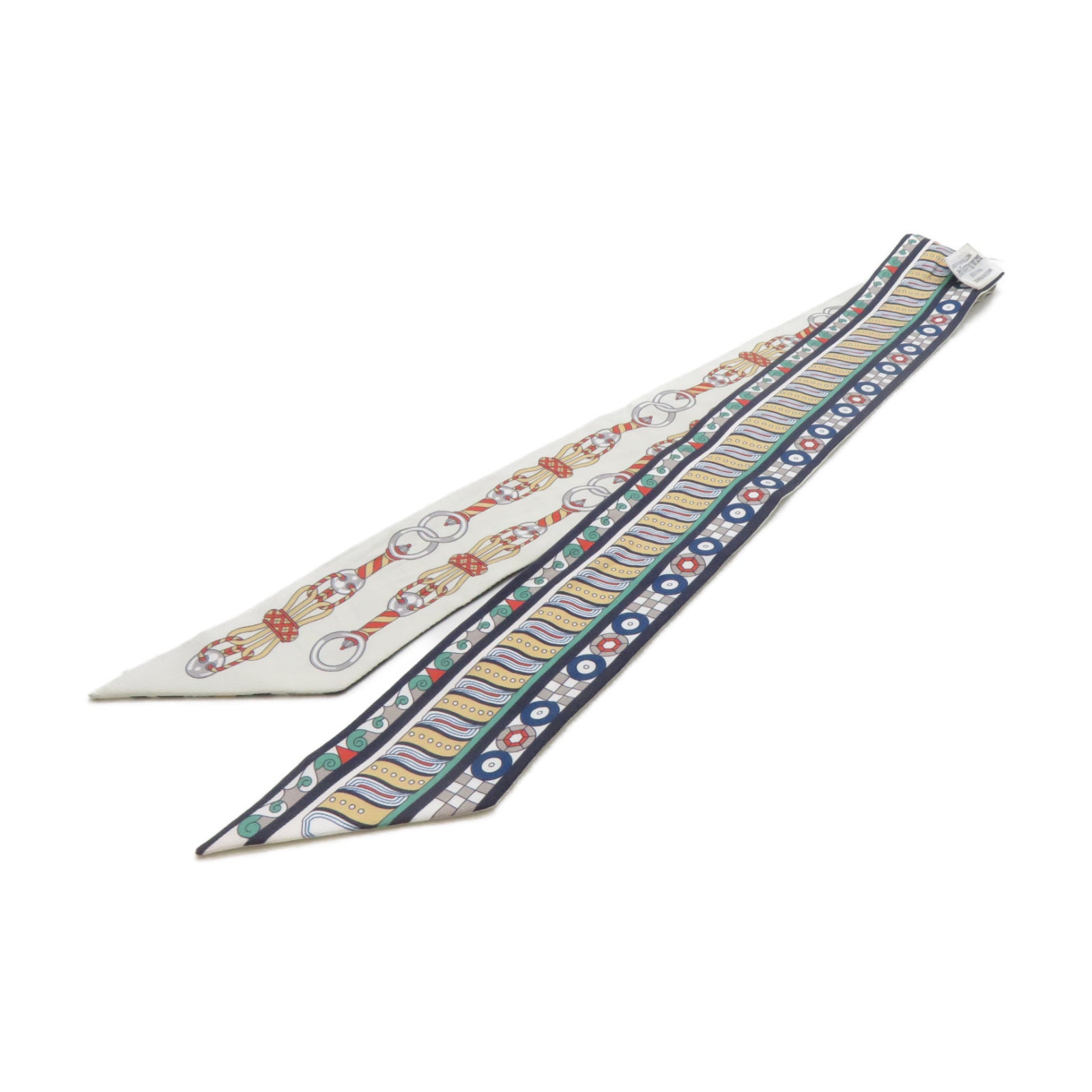 HERMES 絲質Twilly絲巾白色/綠色