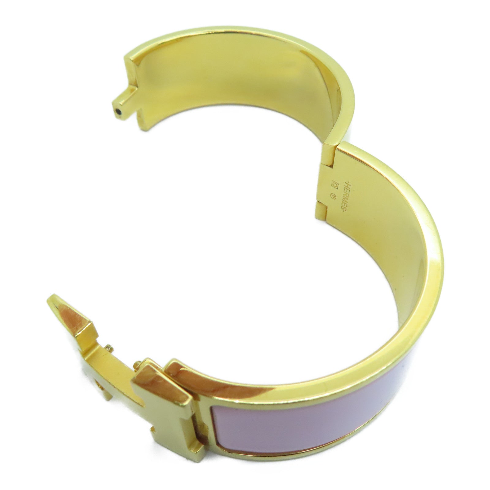 HERMES Metal Clic-Clac H Bracelet Gold Buckle Grip Pink