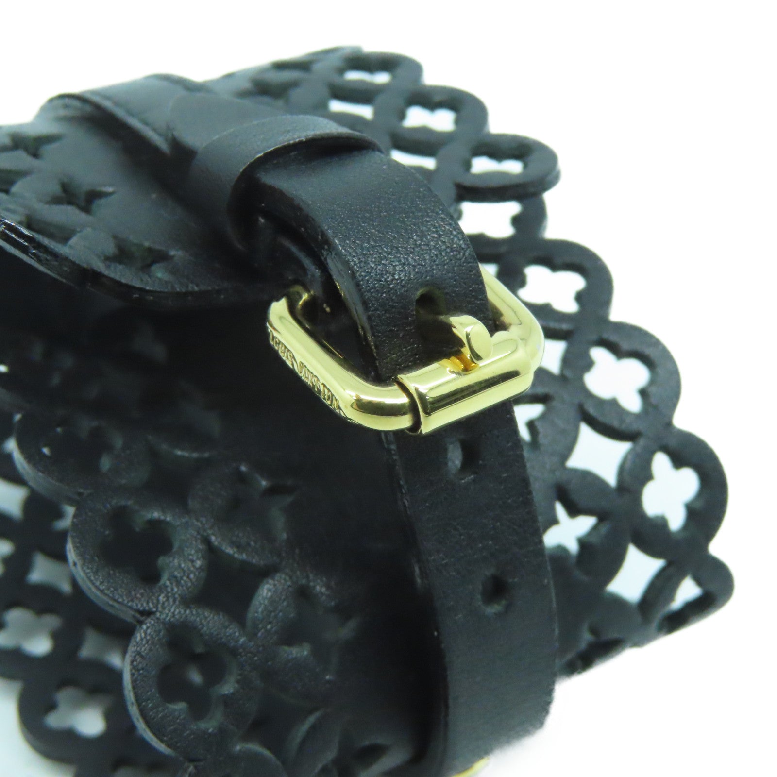 LOUIS VUITTON 牛皮皮革Bracelet金扣手链黑色#17