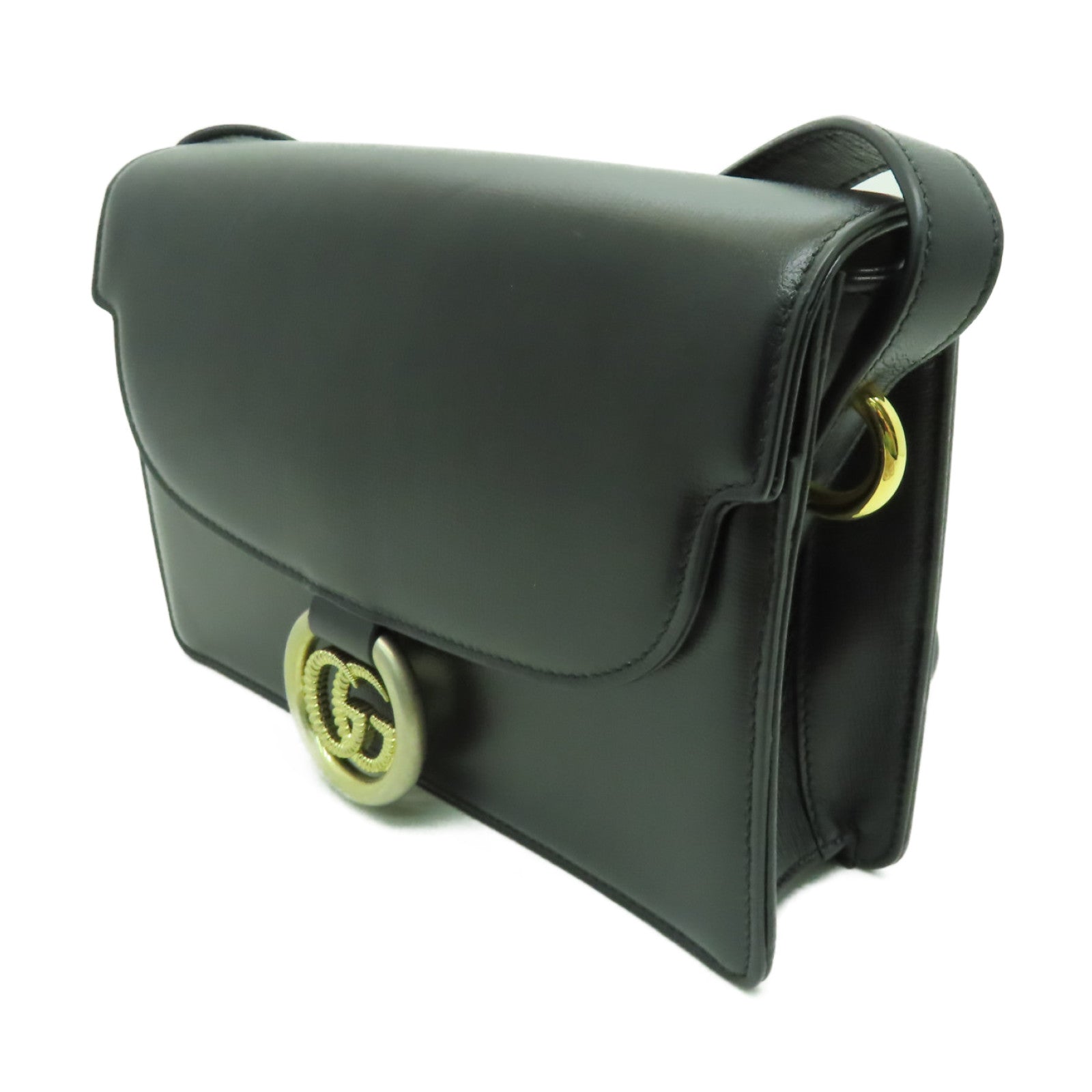 GUCCI 【激減優惠】牛皮皮革Shoulder Bag金扣肩背袋黒色