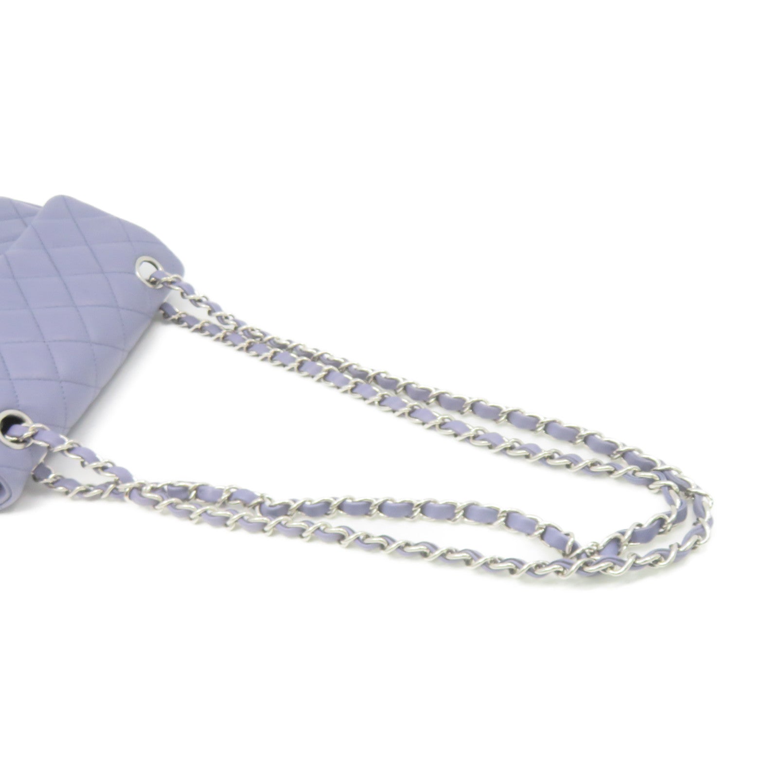 CHANEL rhombic sheepskin leather Classic Chain Shoulder Bag silver buckle chain shoulder bag light purple