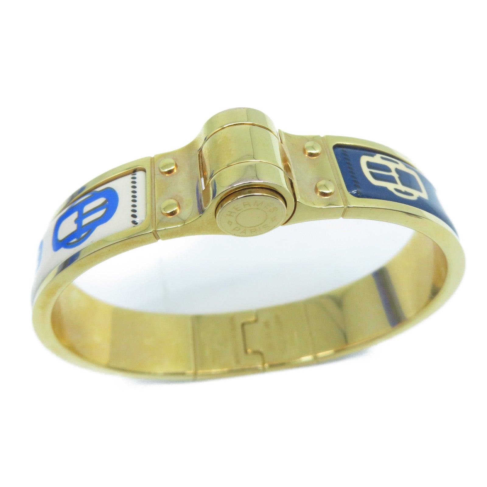HERMES 金屬Charniere Narrow Bangle手鐲藍色/金色