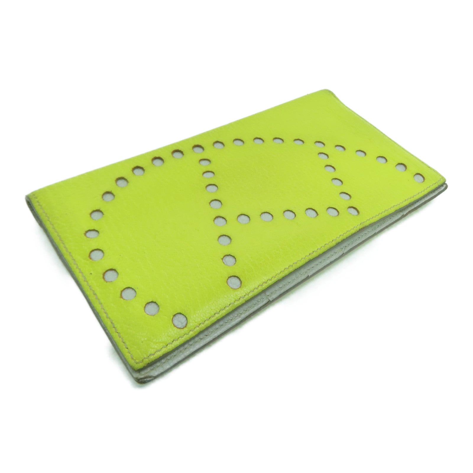 HERMES Chevre皮革H Dot Evelyne Wallet长钱包Lime黄色