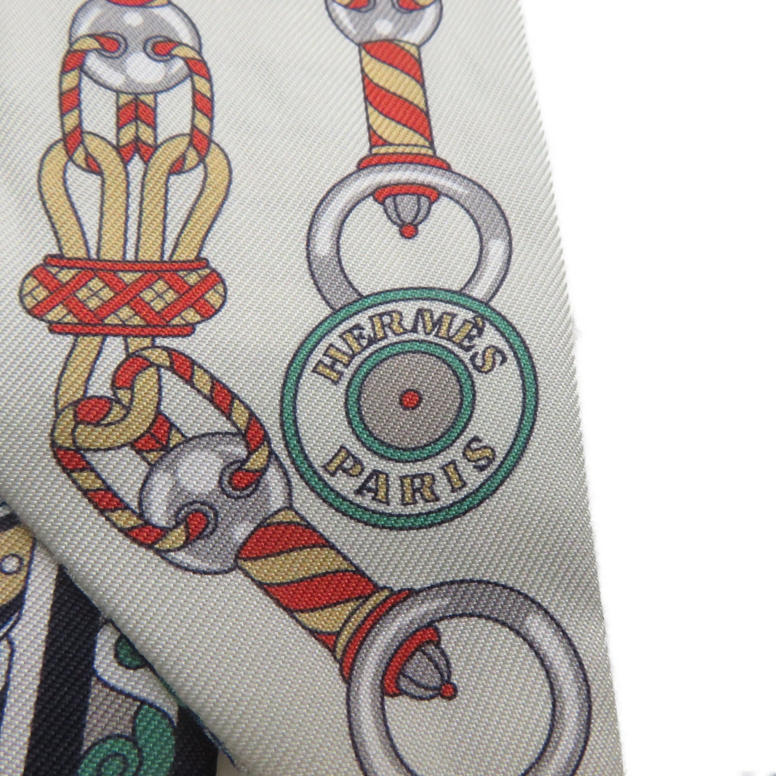 HERMES 絲質Twilly絲巾白色/綠色