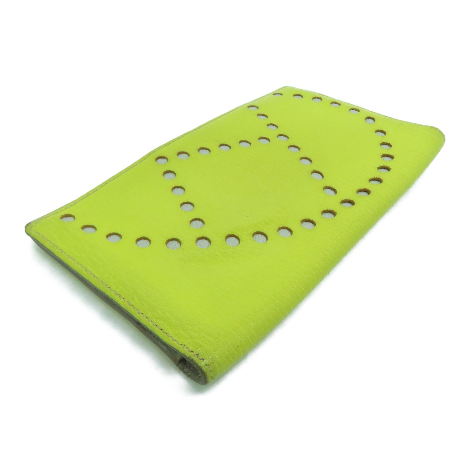 HERMES Chevre皮革H Dot Evelyne Wallet长钱包Lime黄色