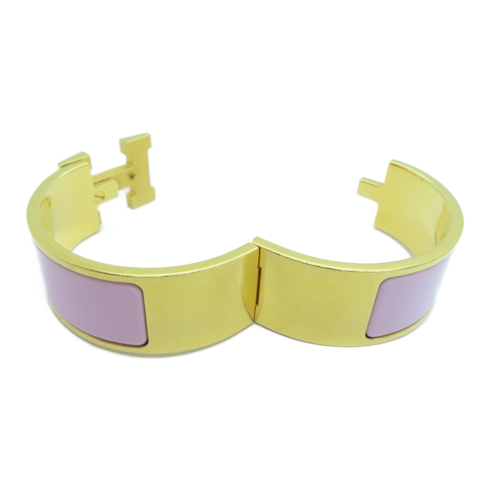 HERMES Metal Clic-Clac H Bracelet Gold Buckle Grip Pink