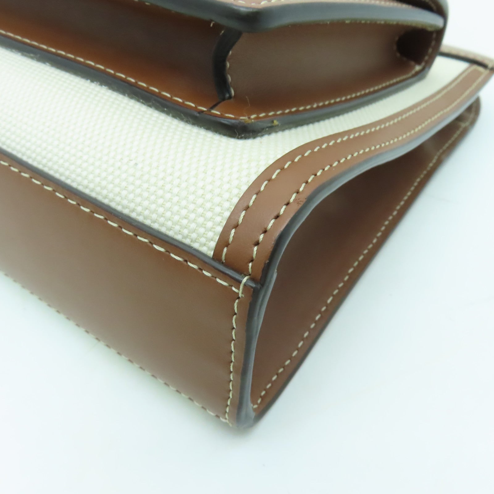 BURBERRY 帆布/皮革Mini Logo Graphic Crossbody Bag金扣手挽肩背兩用袋白色/啡色