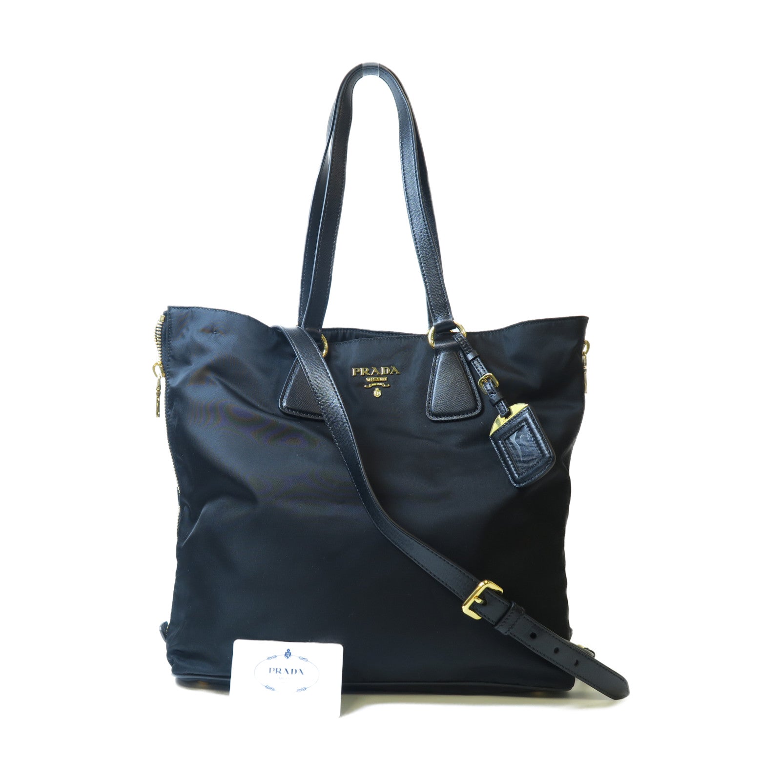 PRADA 尼龍Tote Bag金扣手挽肩背兩用袋黑色