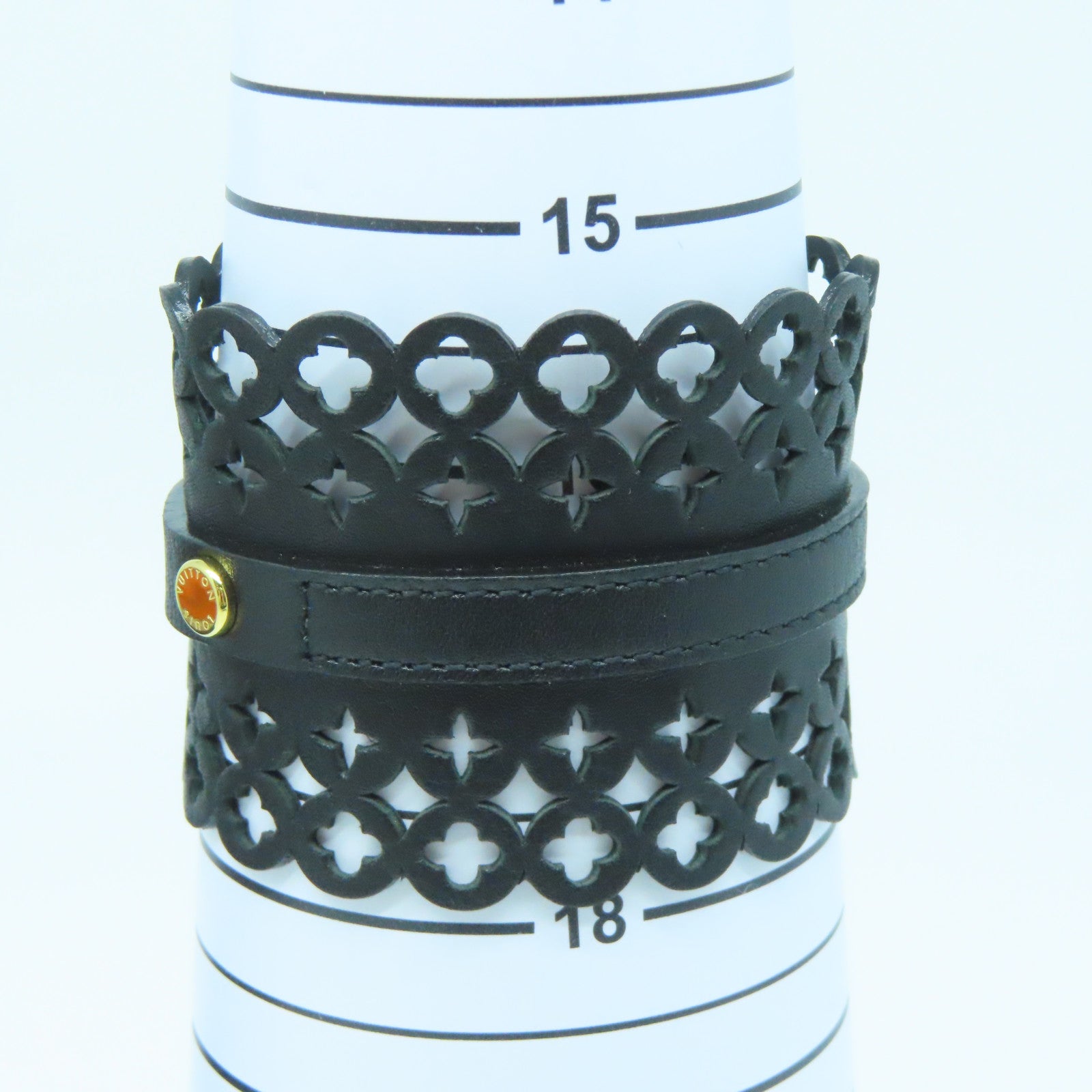 LOUIS VUITTON 牛皮皮革Bracelet金扣手链黑色#17