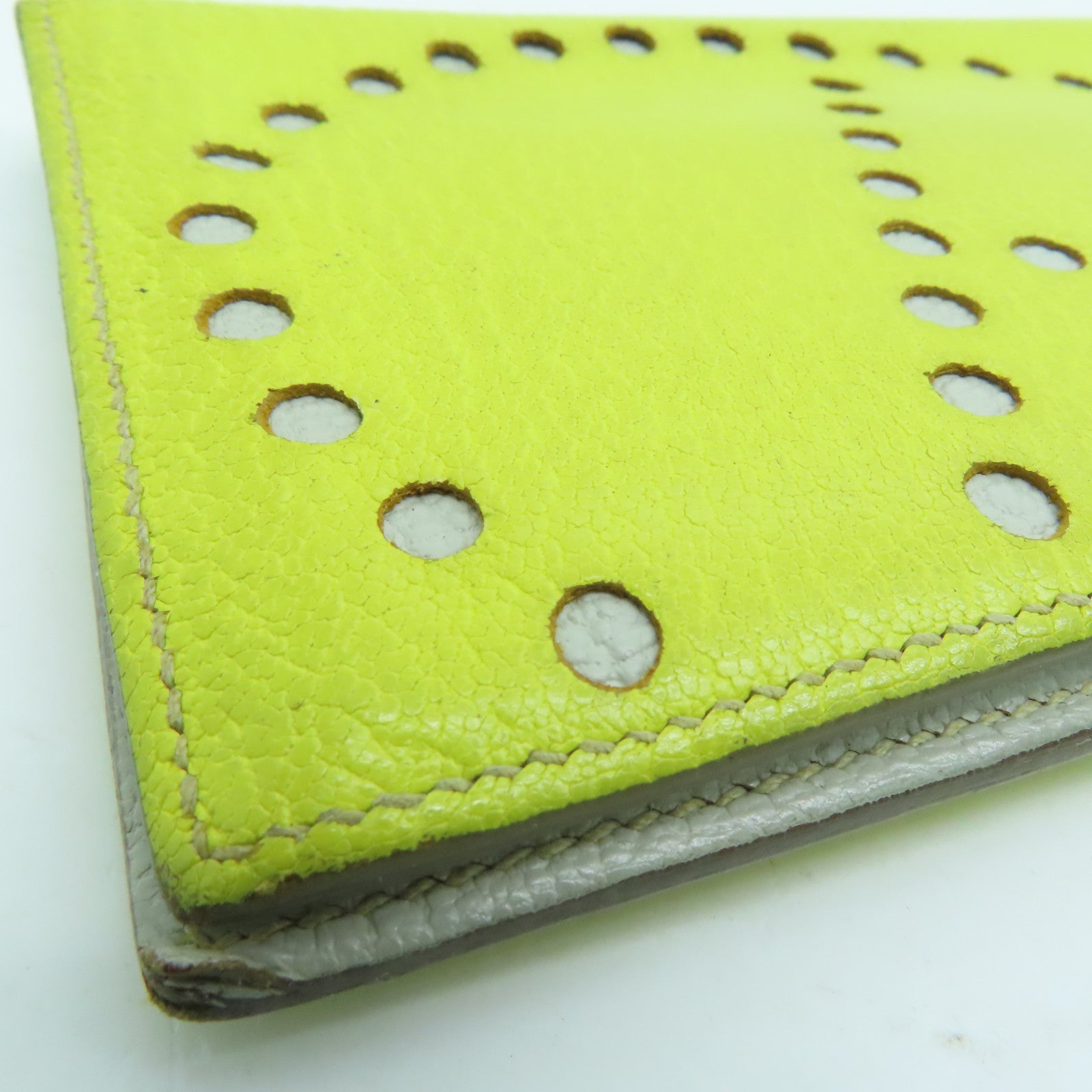 HERMES Chevre皮革H Dot Evelyne Wallet长钱包Lime黄色